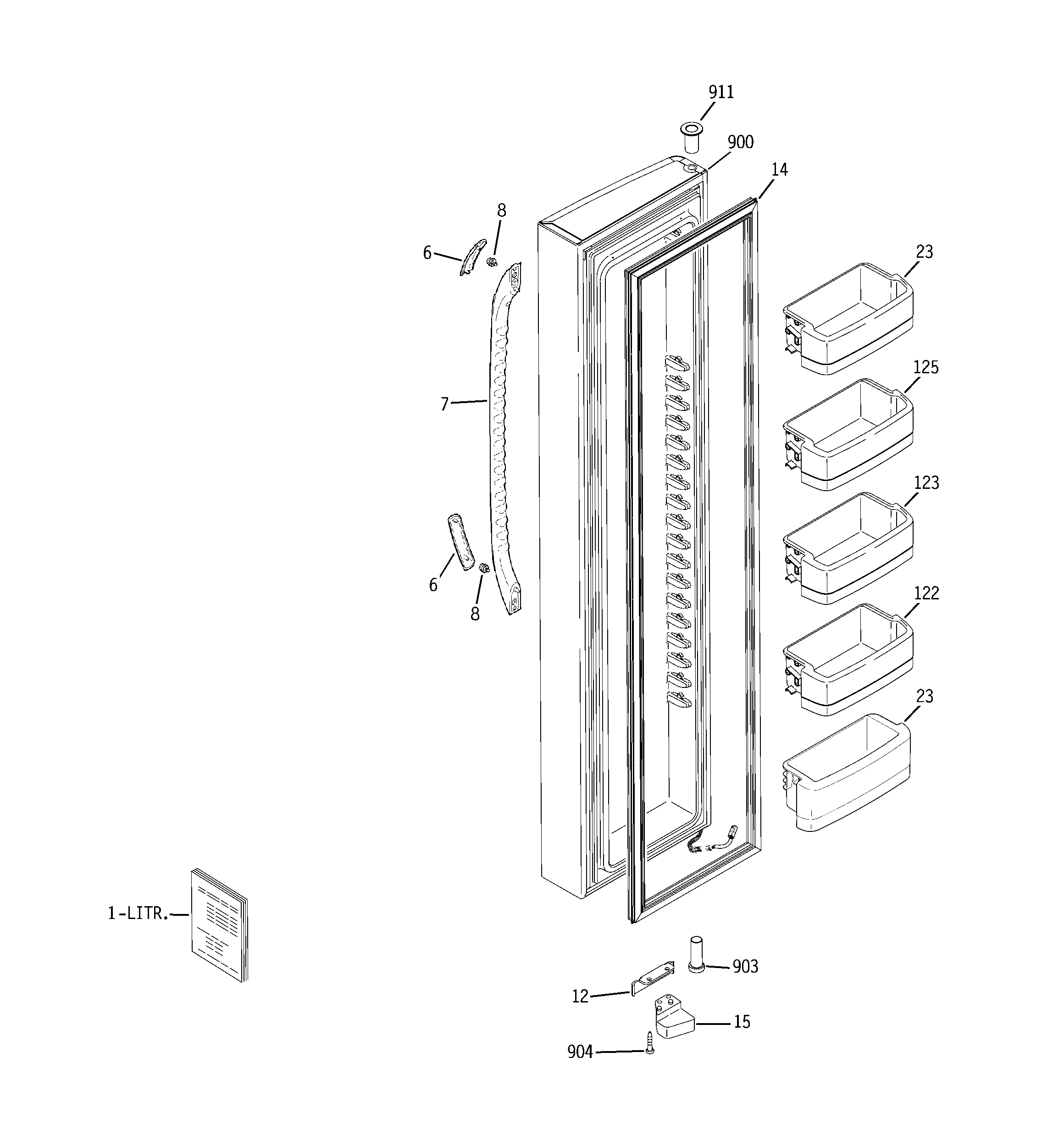 GE GCE23LBTAFWW freezer door diagram