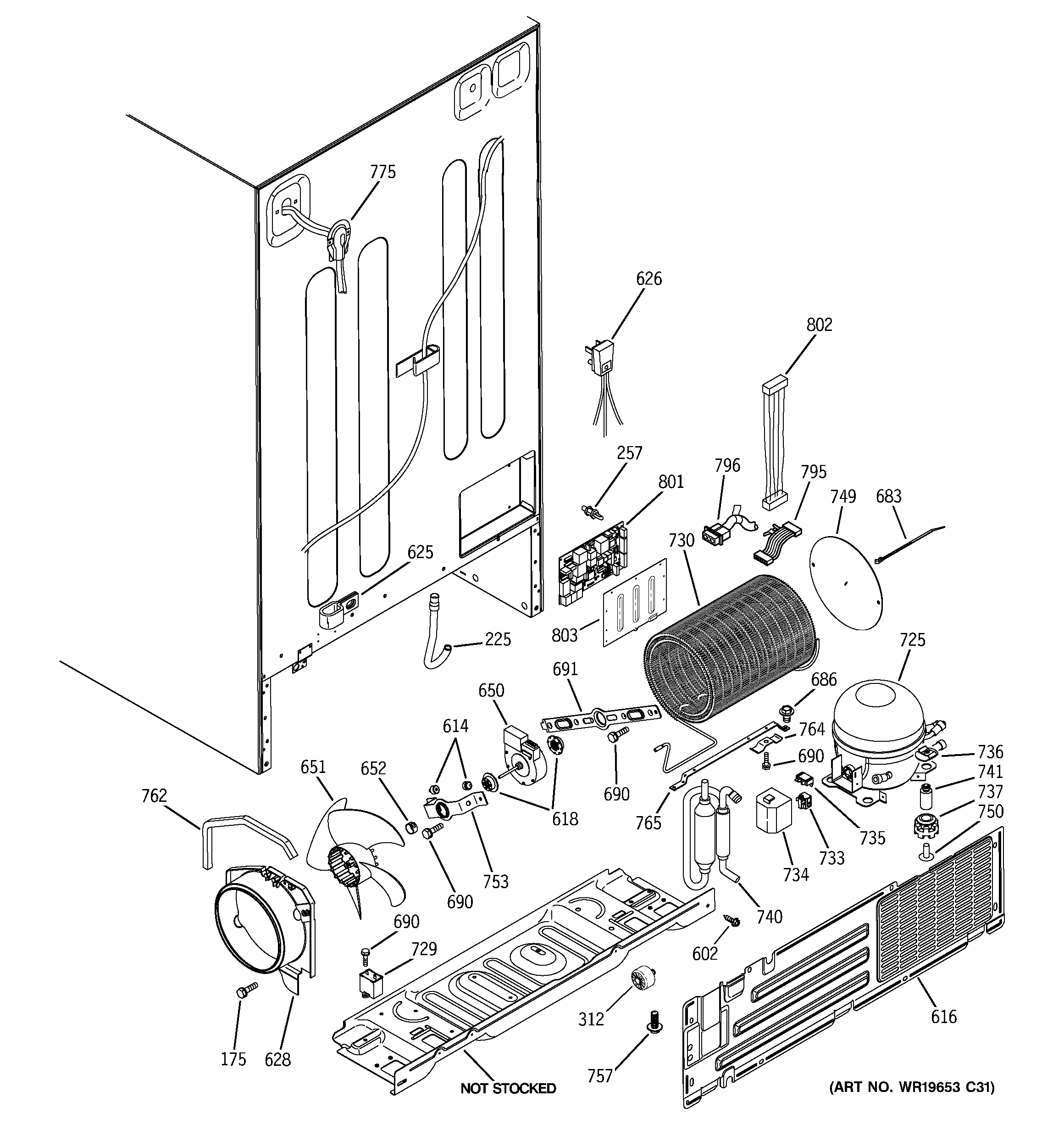GE GCE23LBTAFWW sealed system & mother board diagram