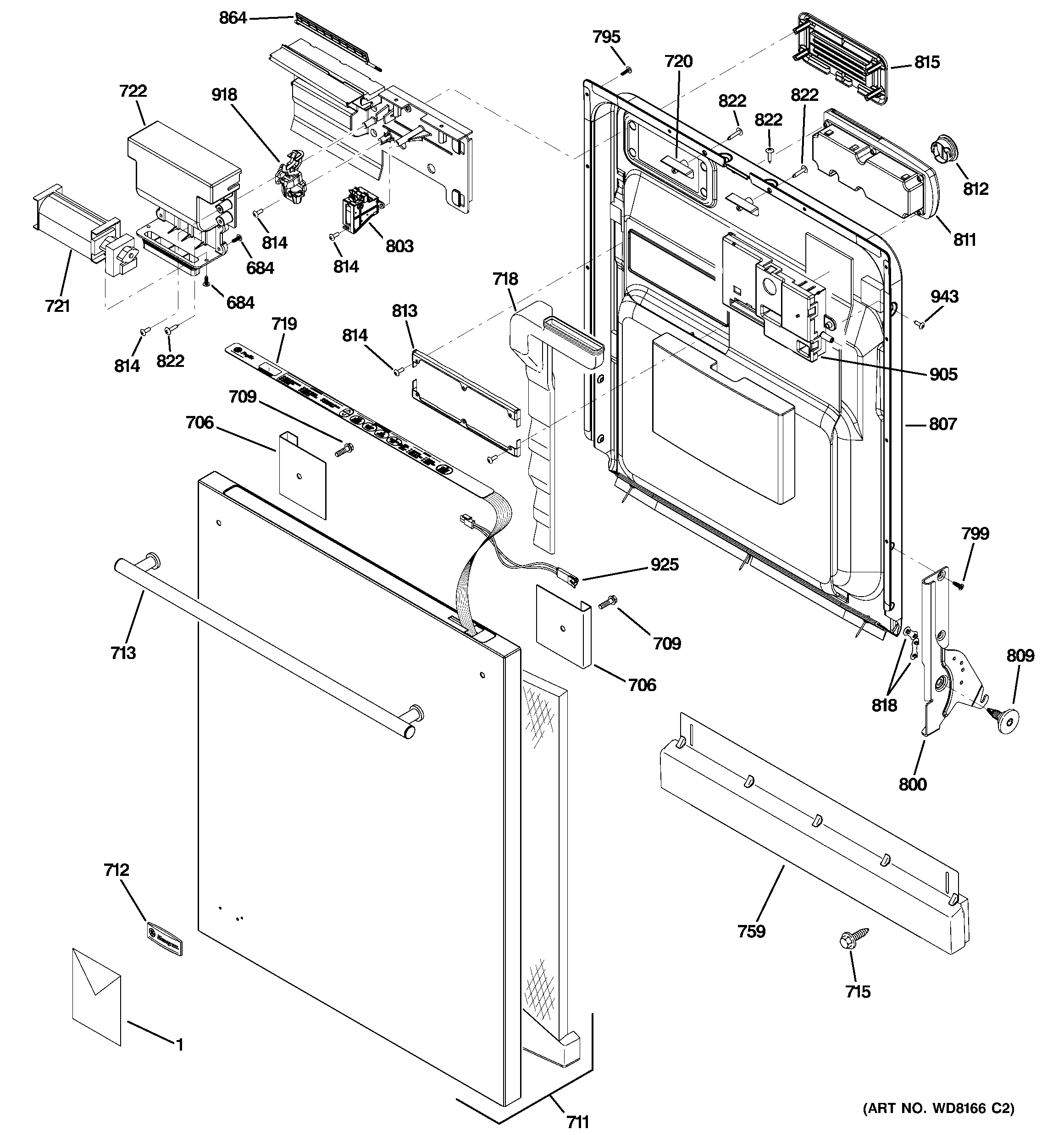 GE ZBD0710K15SS escutcheon & door assembly diagram