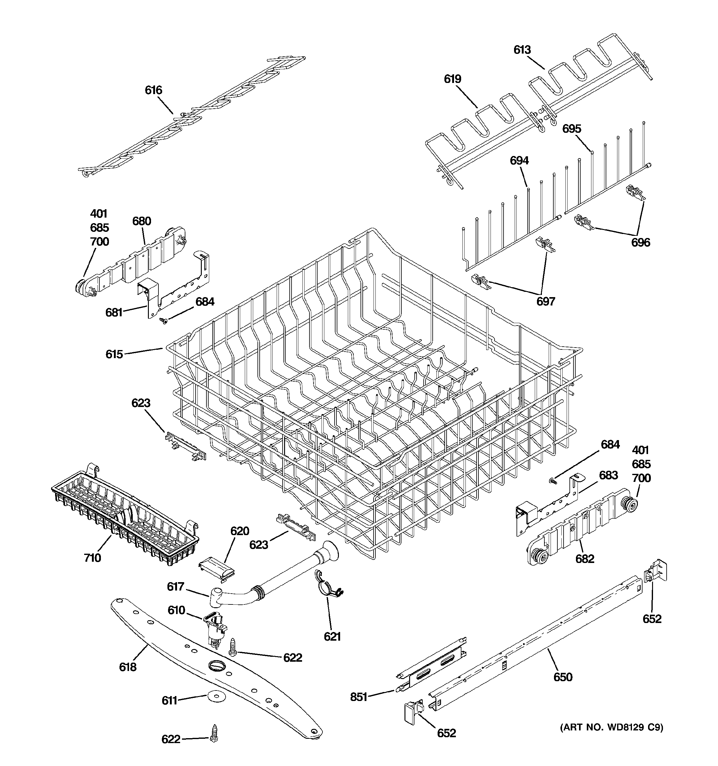 GE ZBD0710K15SS upper rack assembly diagram