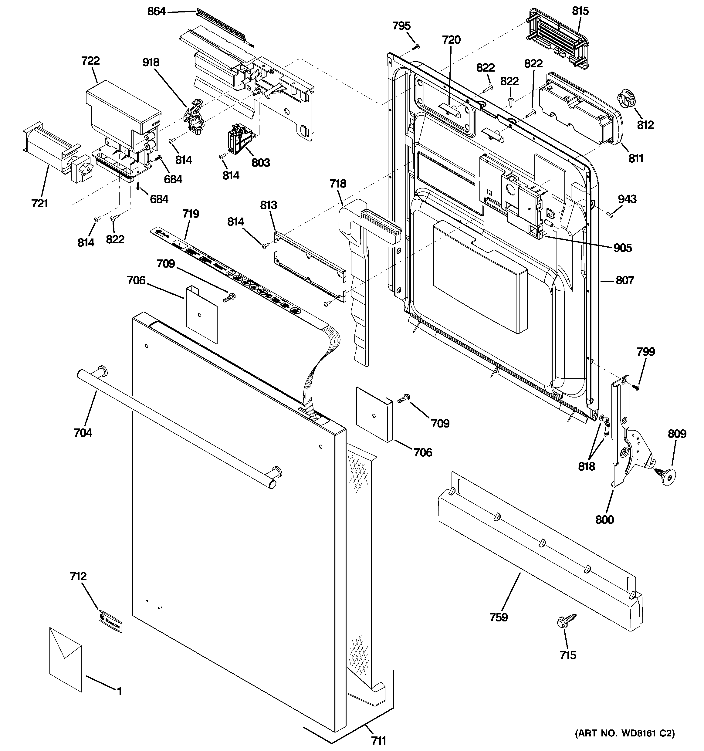GE ZBD6800K15WW escutcheon & door assembly diagram