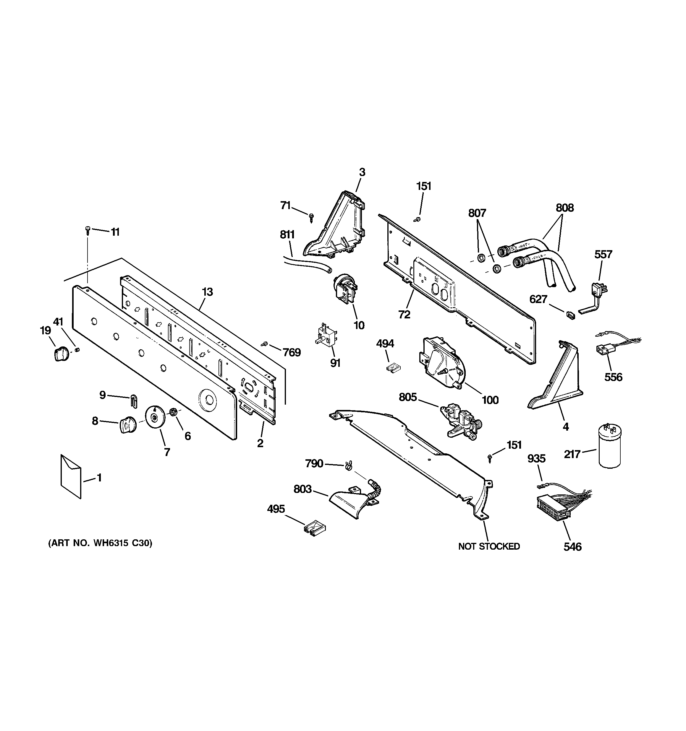 GE WCSR2090DDCC controls & backsplash diagram