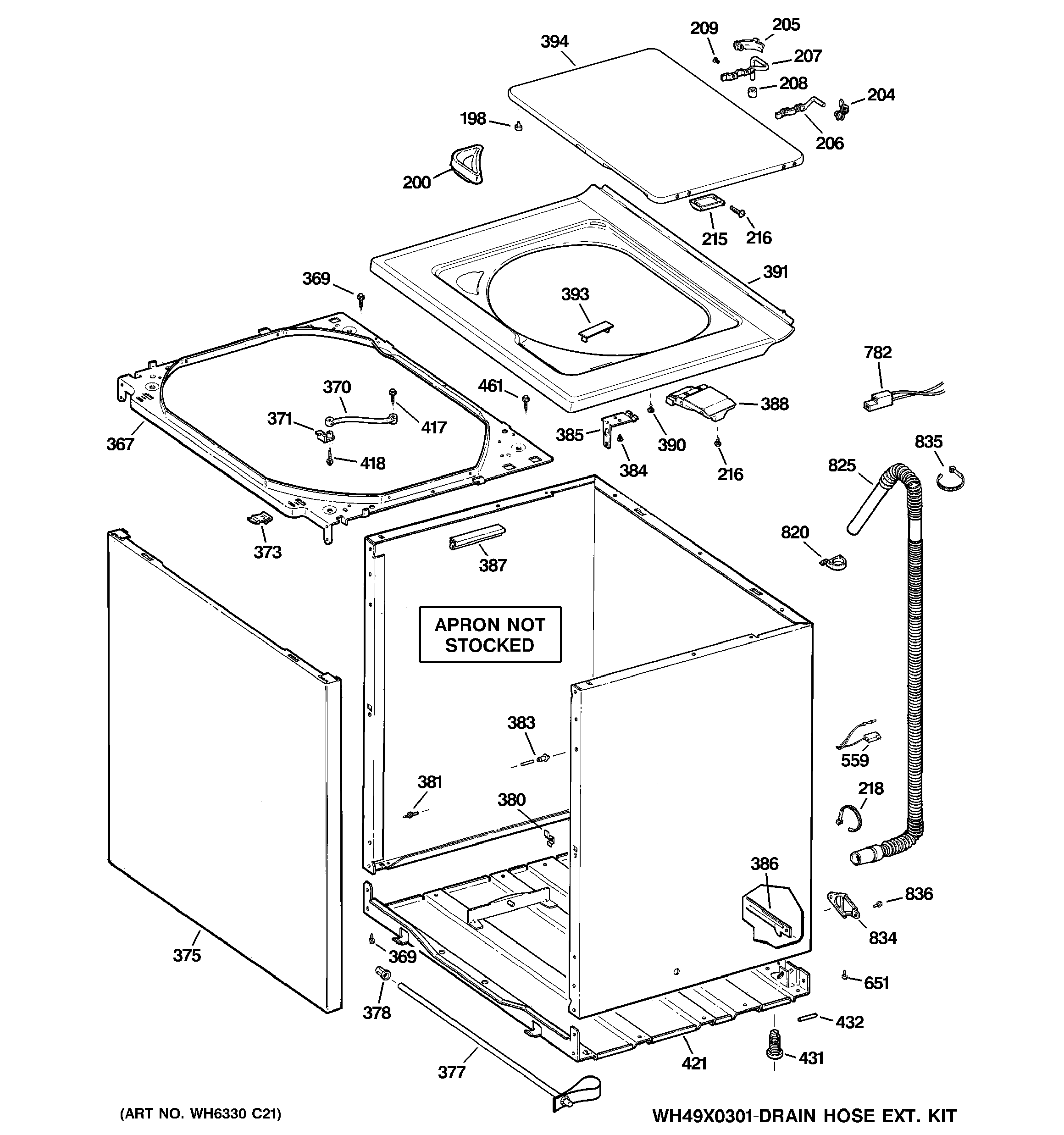 GE WDSR2080DECC cabinet, cover & front panel diagram