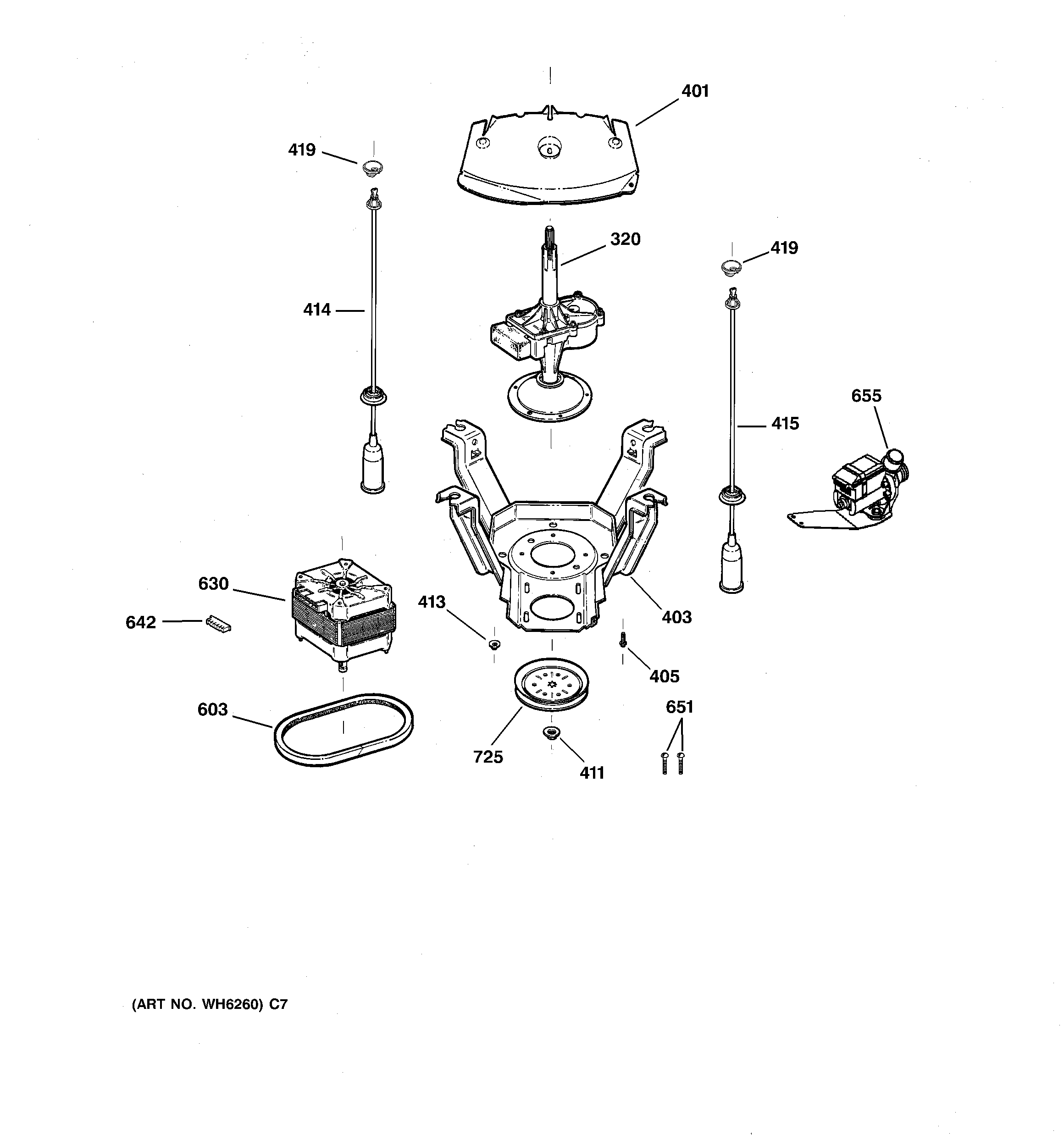 GE WDSR2080DECC suspension, pump & drive components diagram