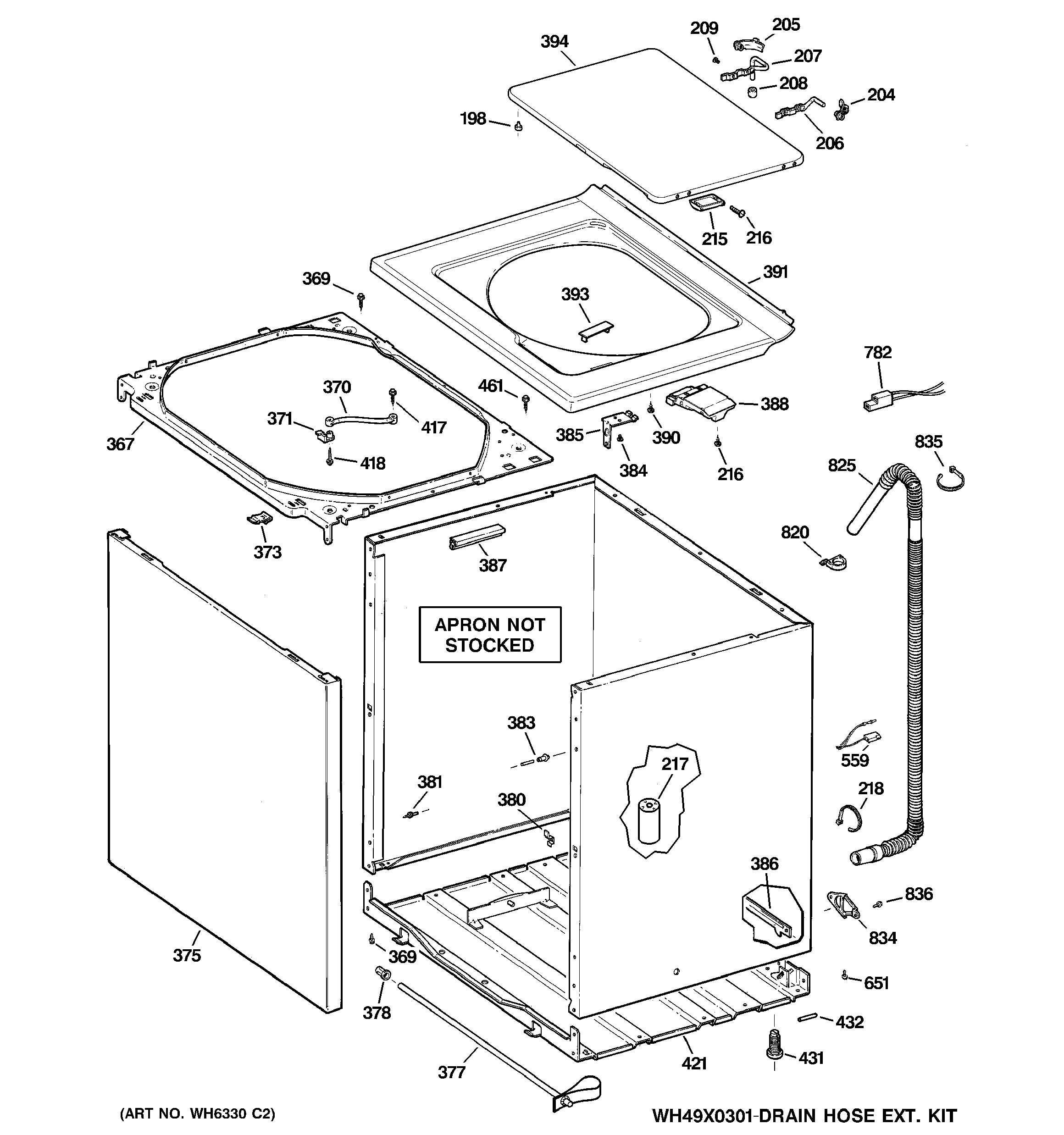 GE WVSR1060DDWW cabinet, cover & front panel diagram