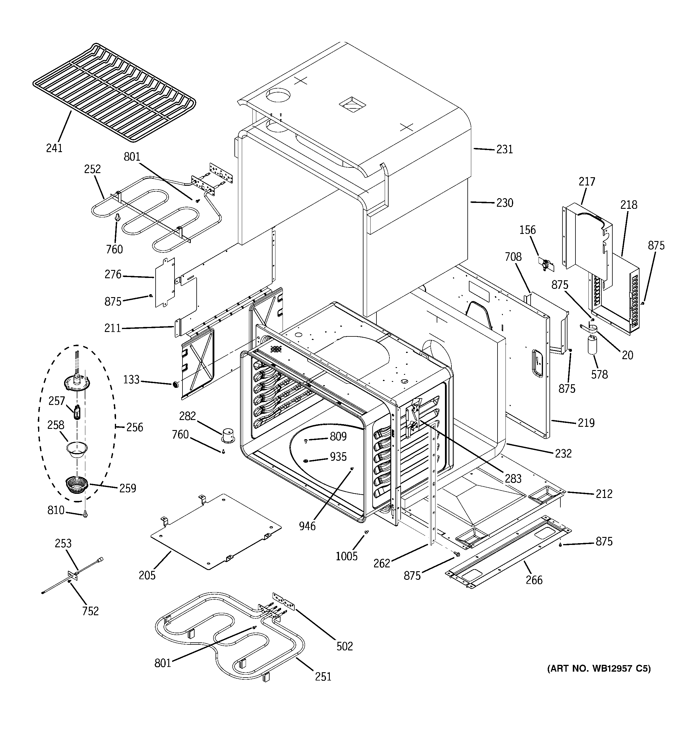 GE JT980SK3SS upper oven body diagram