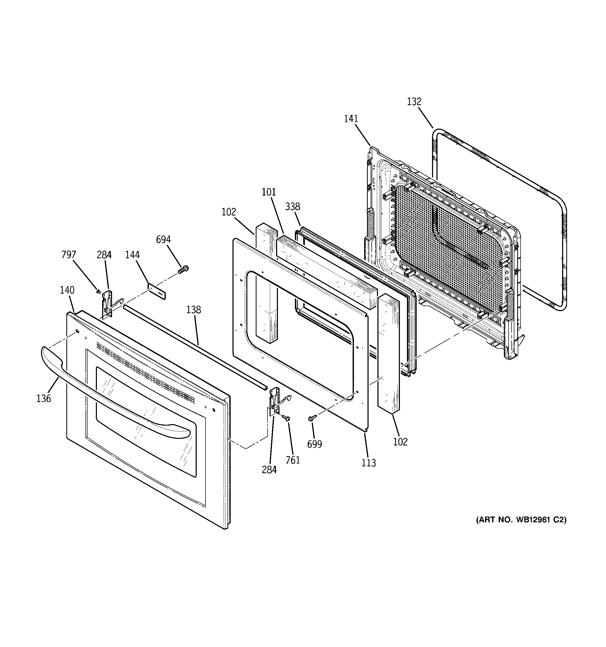 GE JT980SK3SS upper oven door diagram