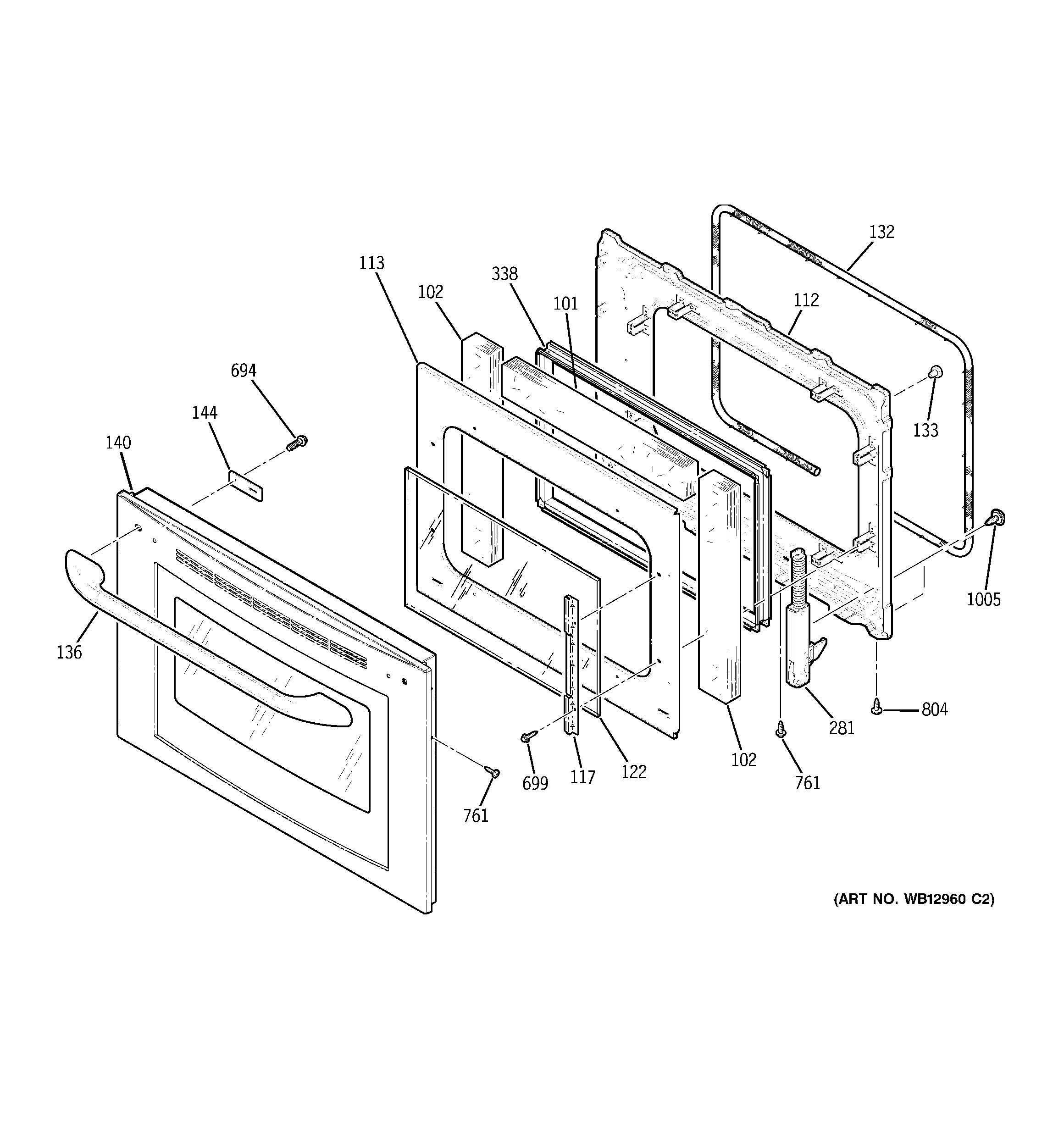 GE JT980SK3SS lower oven door diagram