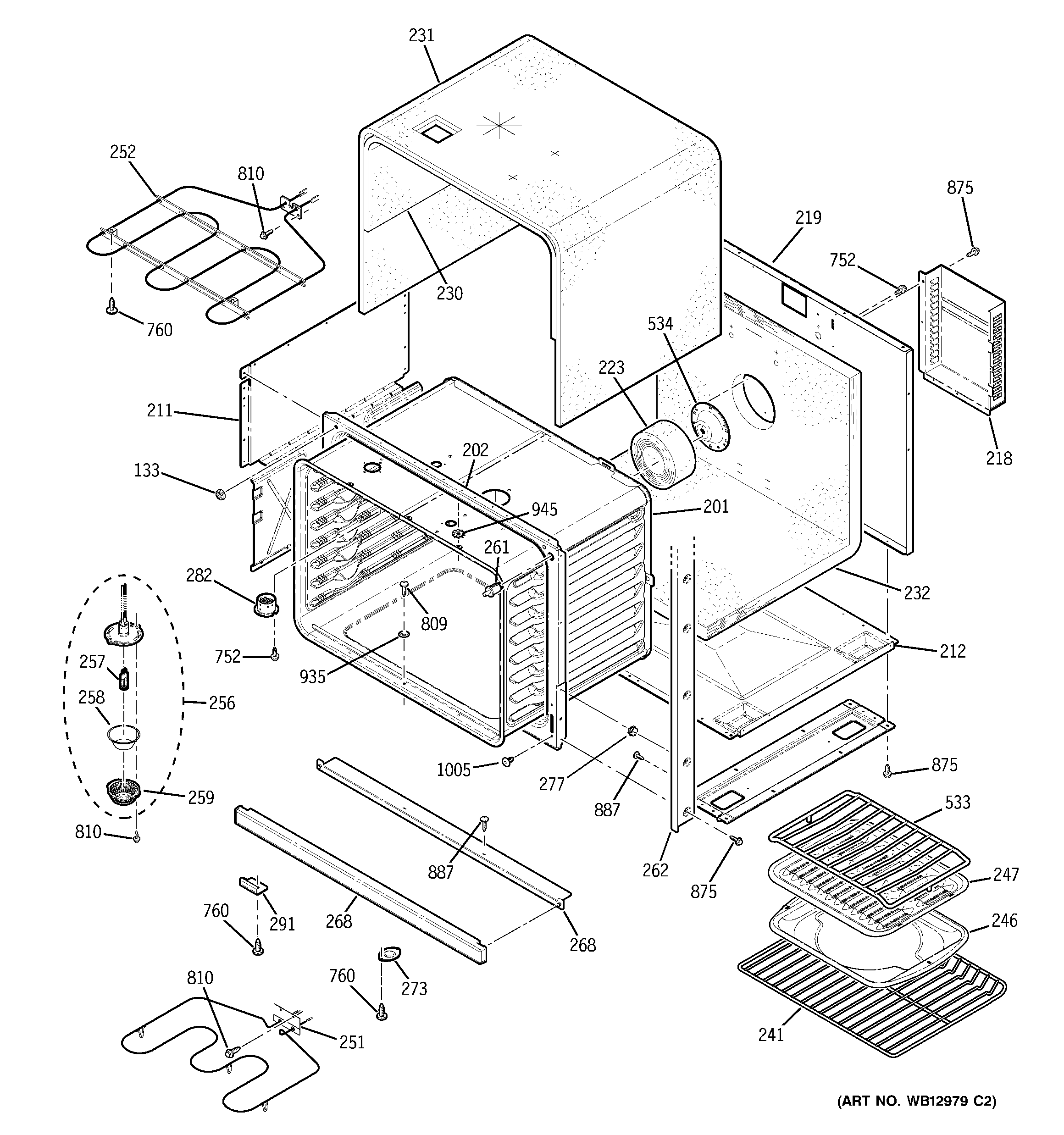 GE ZET3058SH3SS lower oven body diagram