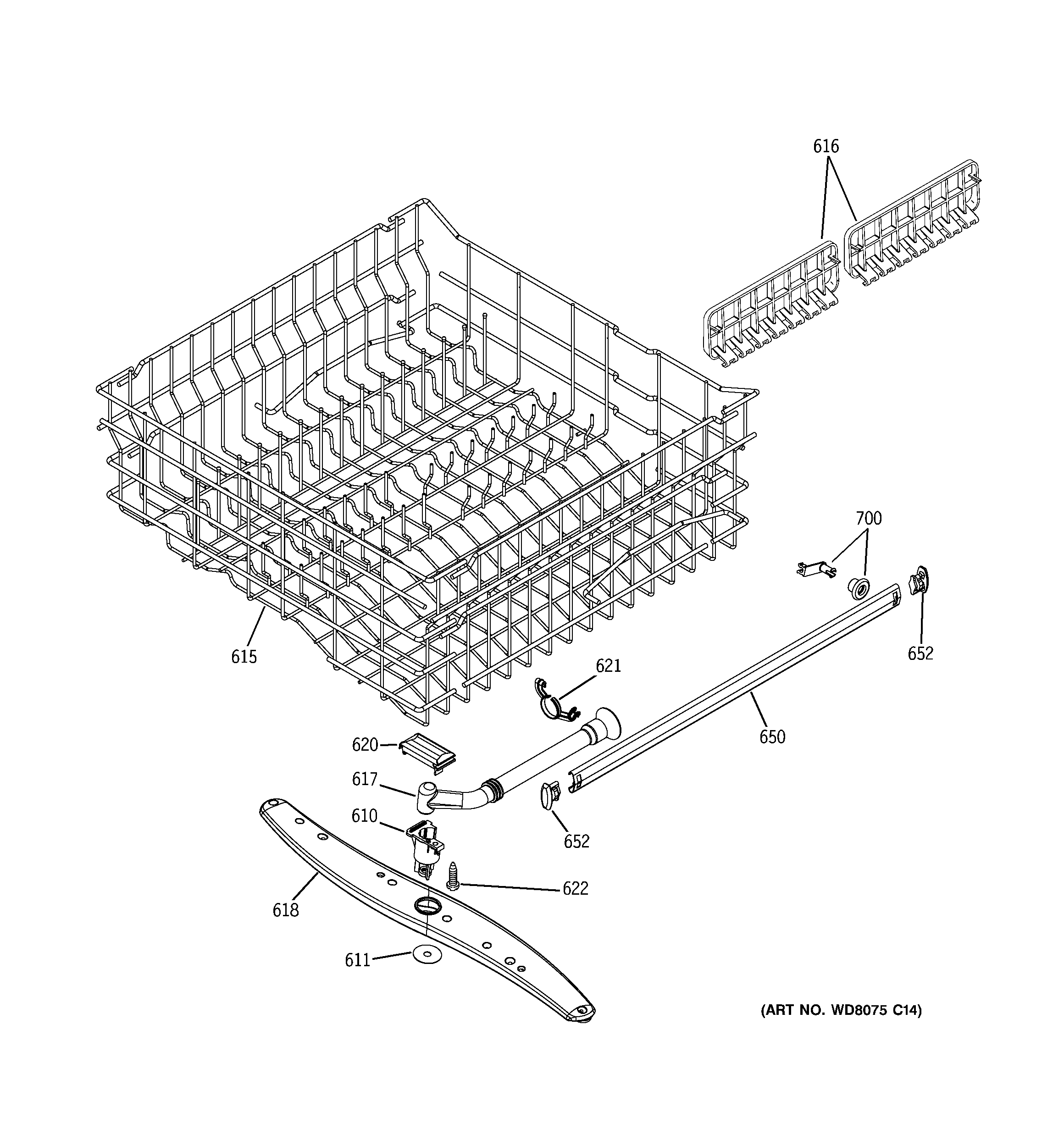 GE GLD4500N00BB upper rack assembly diagram