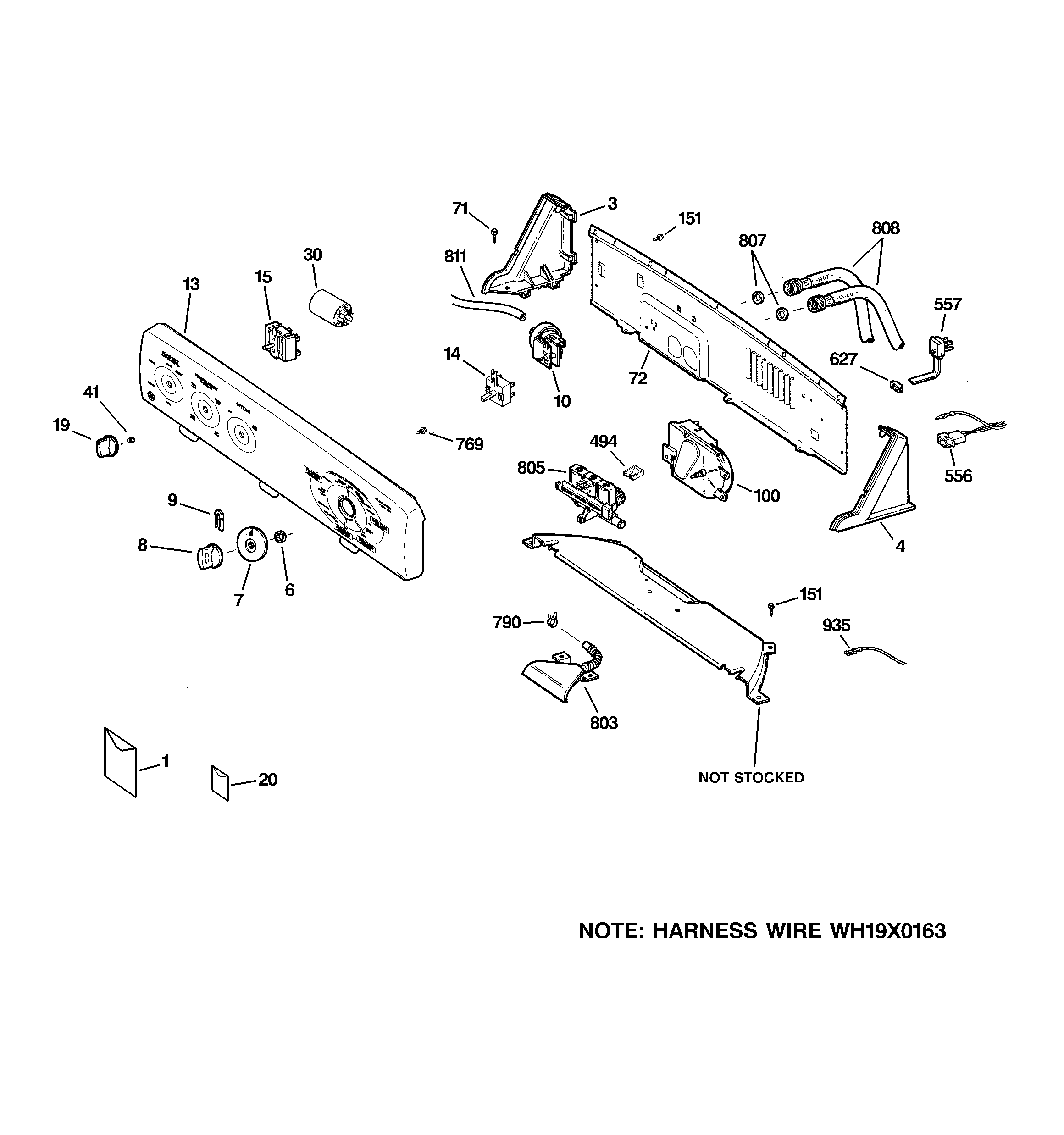 GE WCSR4170G0WW controls & backsplash diagram