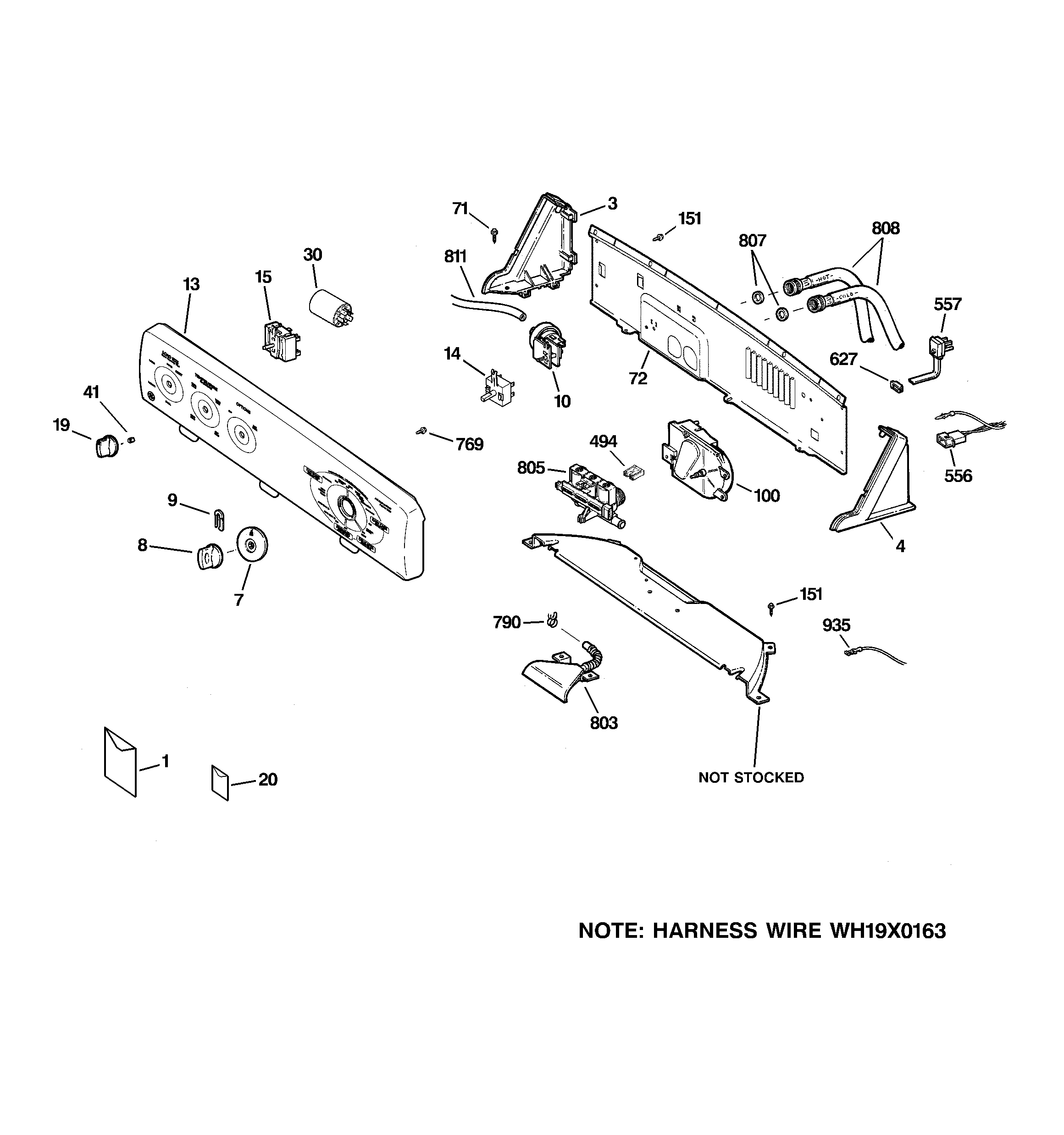 GE WJSR4160G0WW controls & backsplash diagram