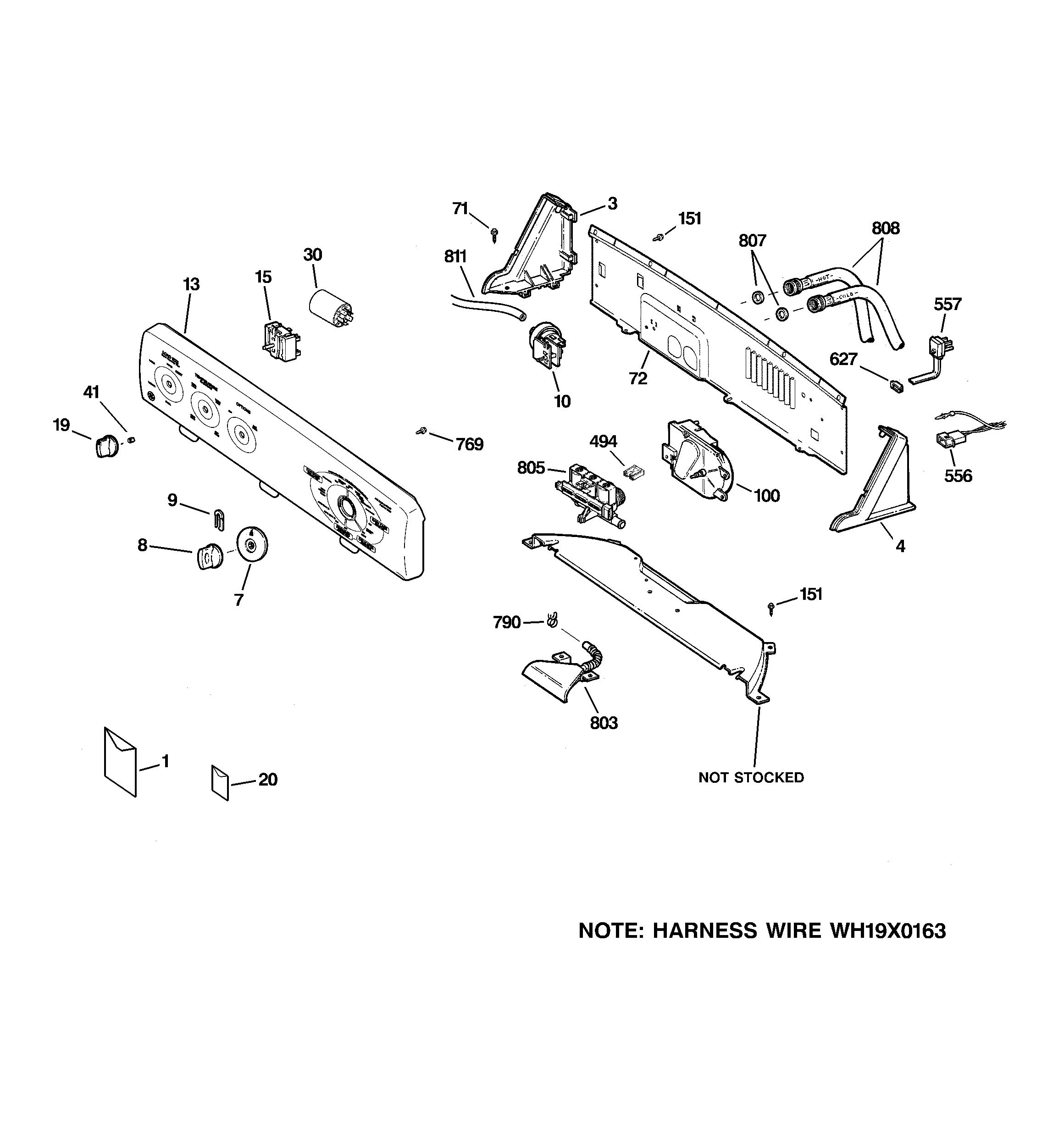 GE WLSR3000G0WW controls & backsplash diagram