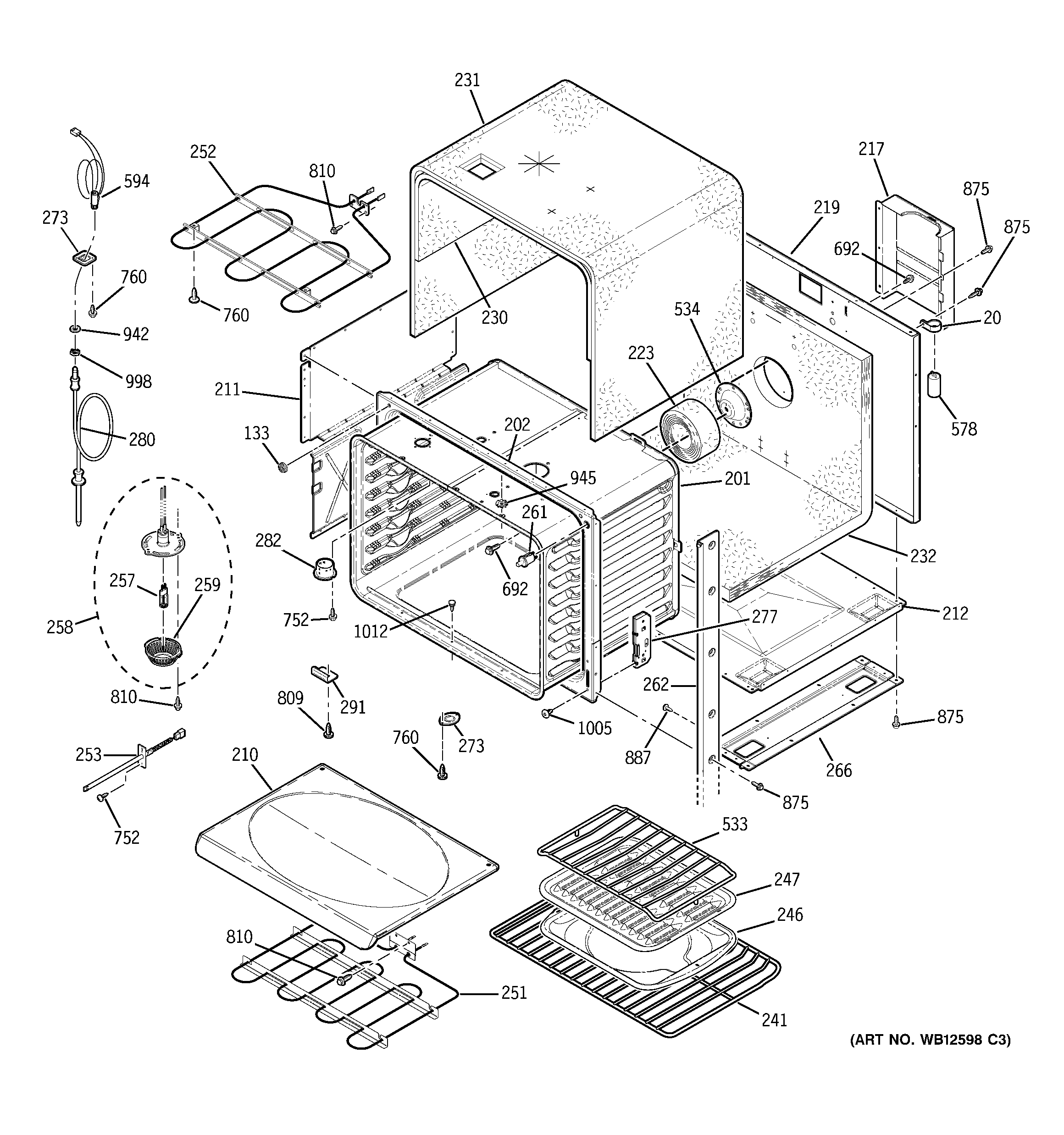 GE ZET958WF4WW upper oven diagram