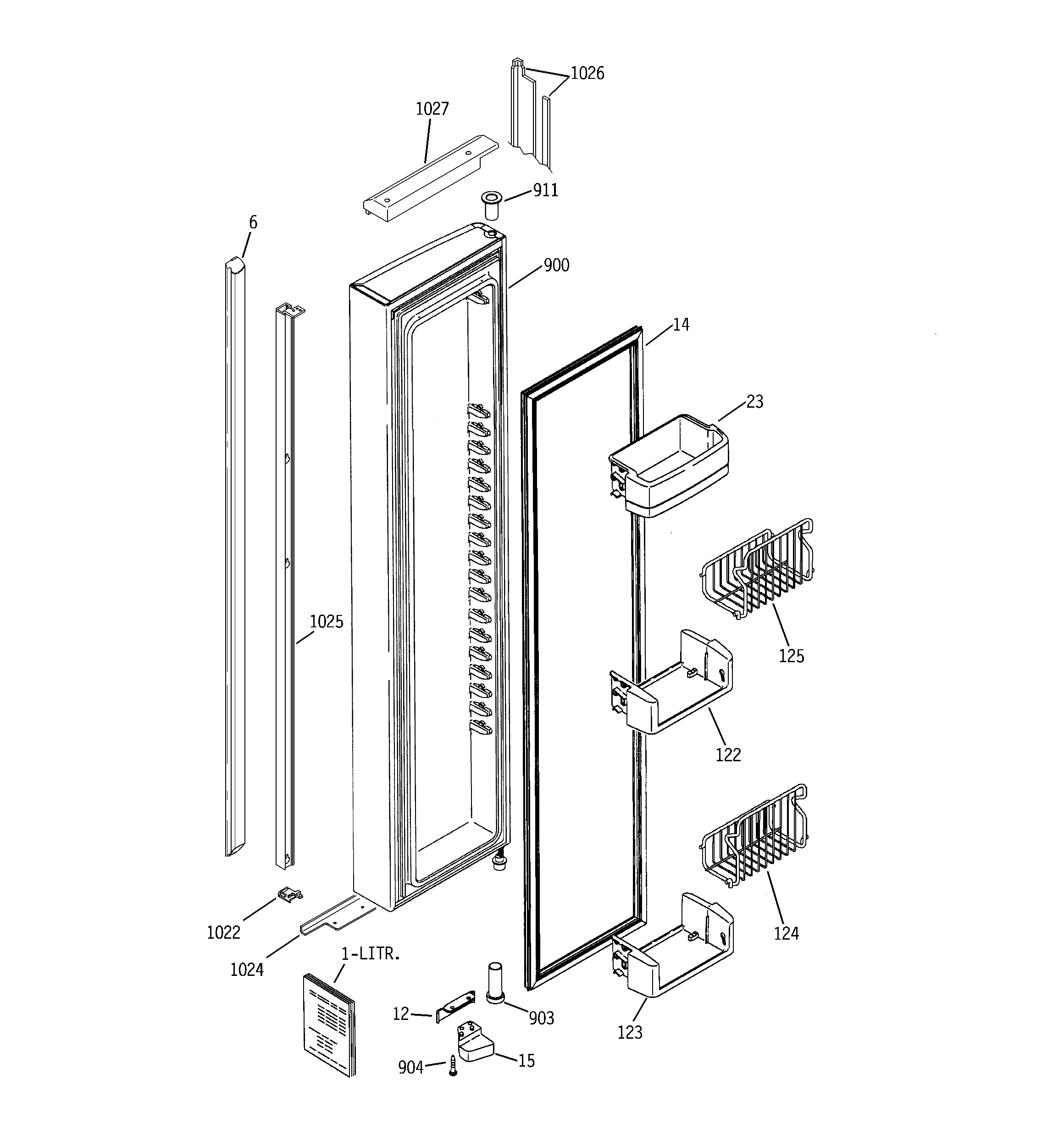 GE PSI23NCRGBV freezer door diagram