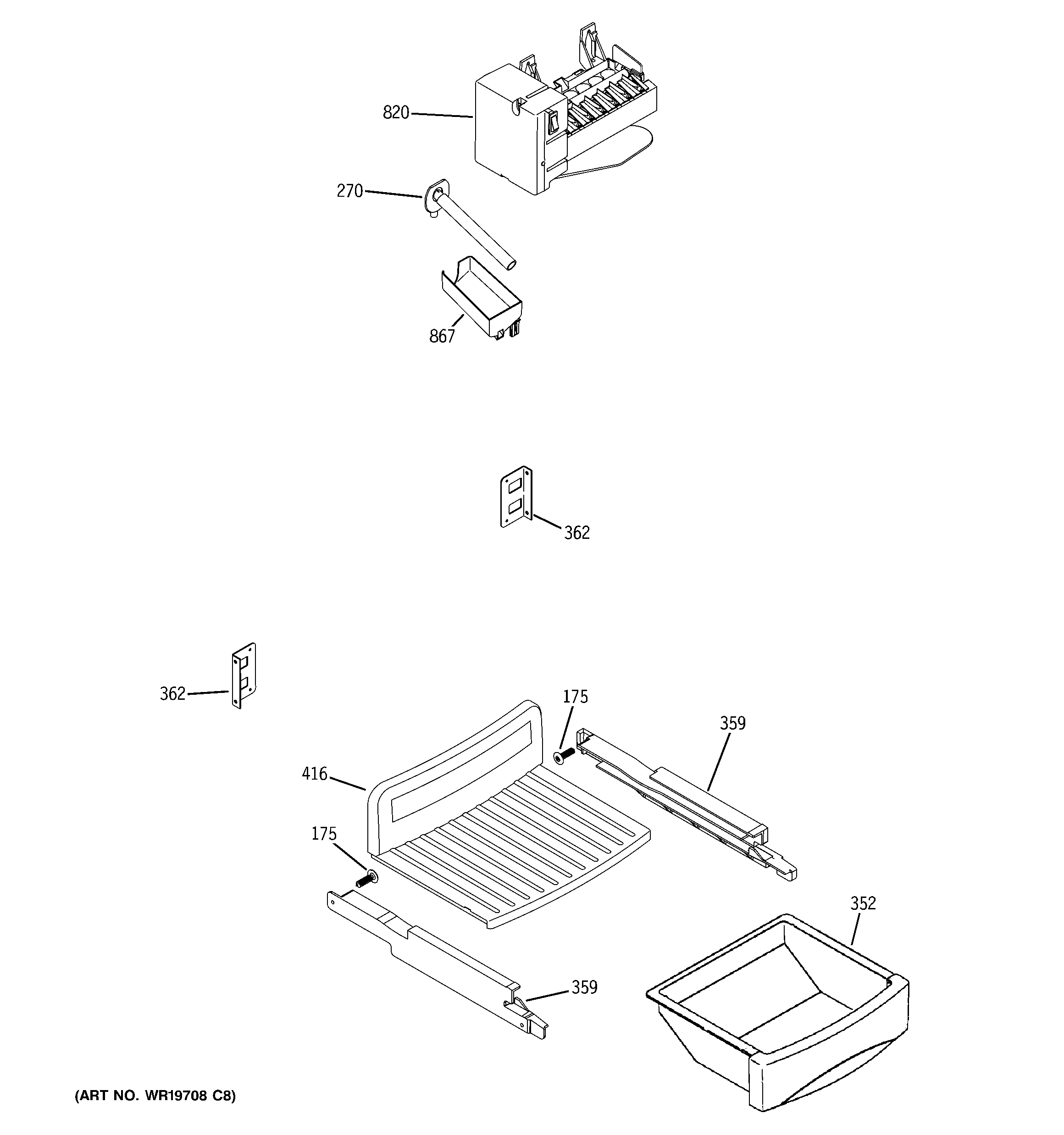 GE PSI23NCRGBV ice maker & dispenser diagram