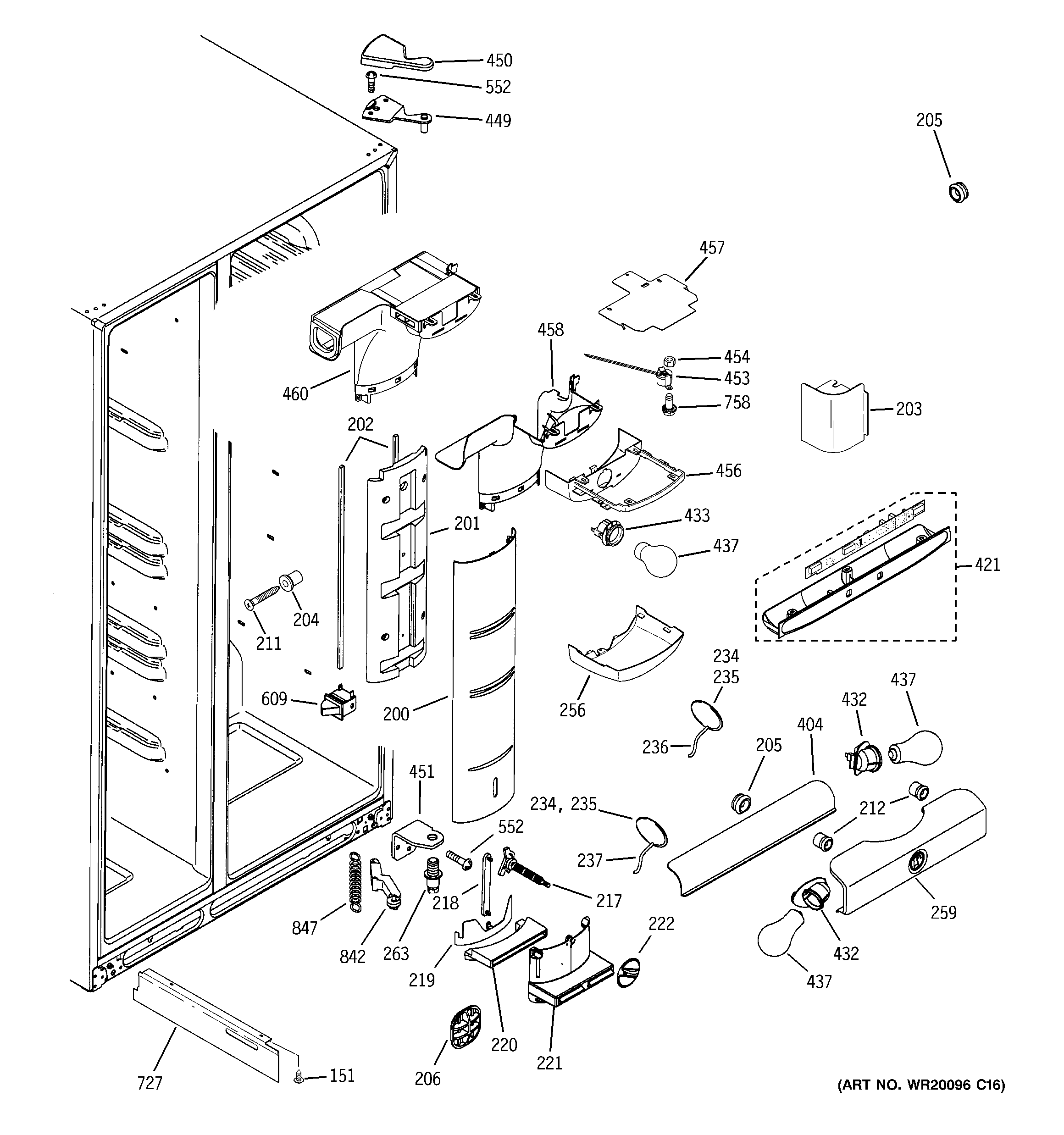 GE PSI23NCRGBV fresh food section diagram