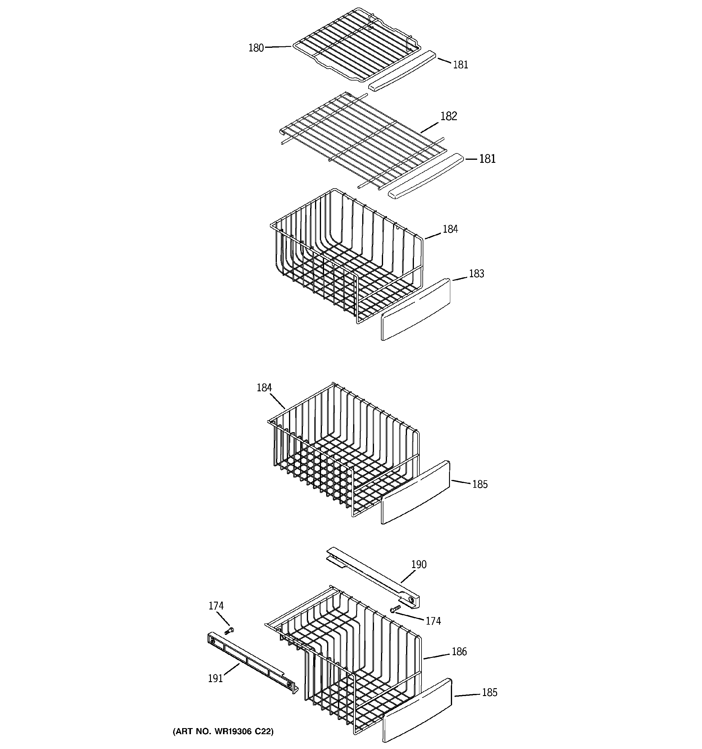GE GSS25LGTEWW freezer shelves diagram