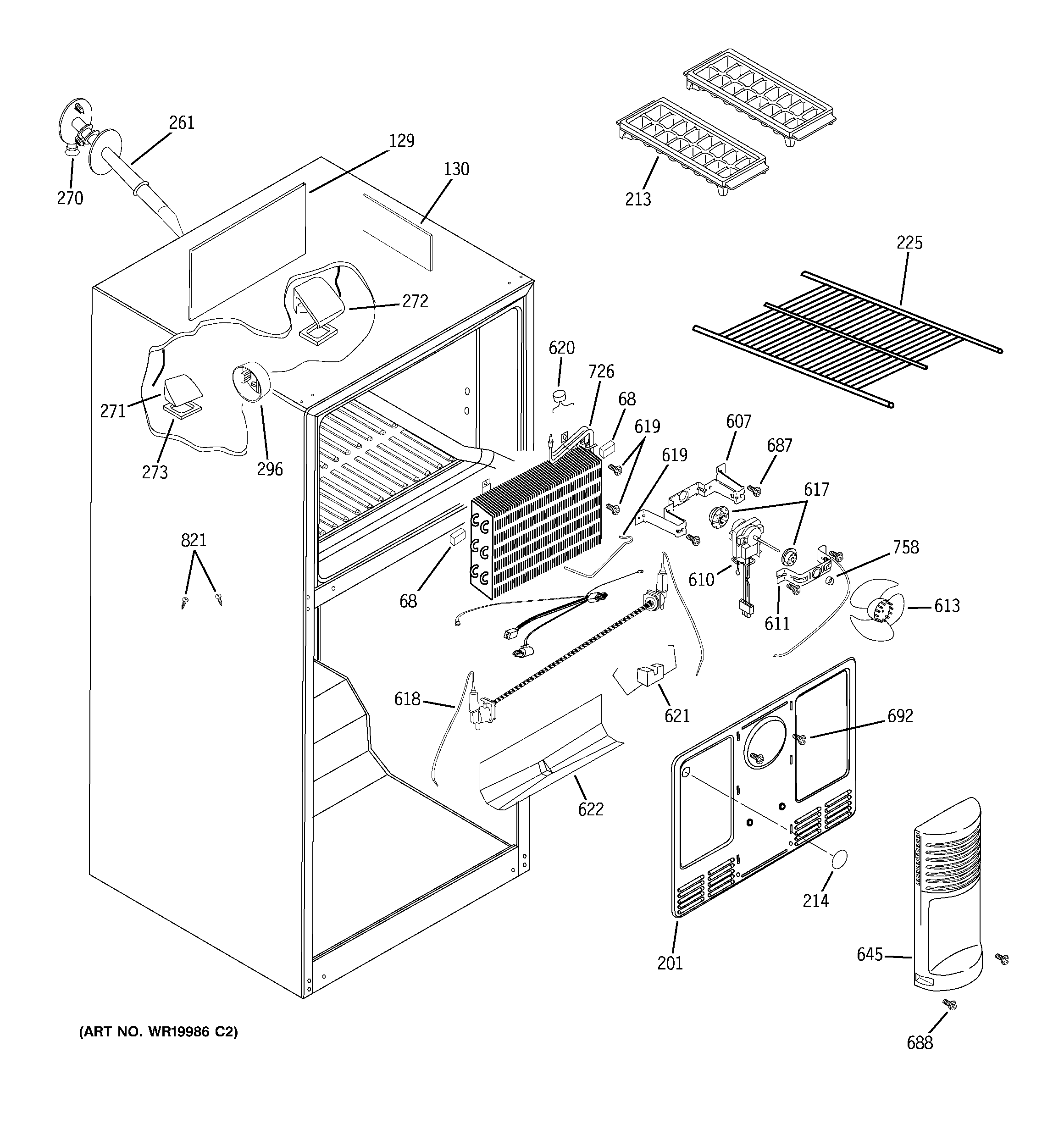 GE GTS18TBSACC freezer section diagram