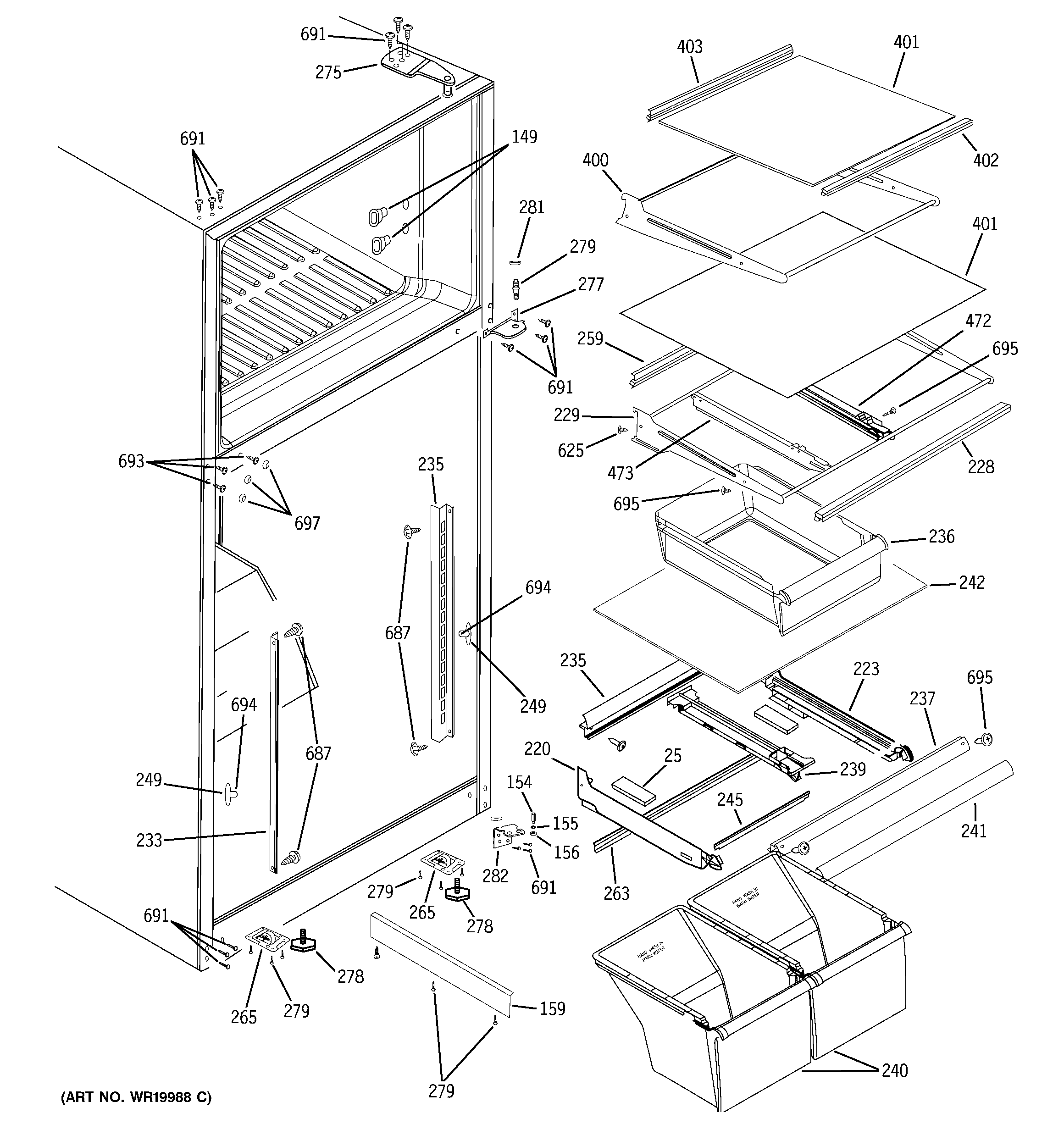 GE GTS18TBSACC fresh food shelves diagram
