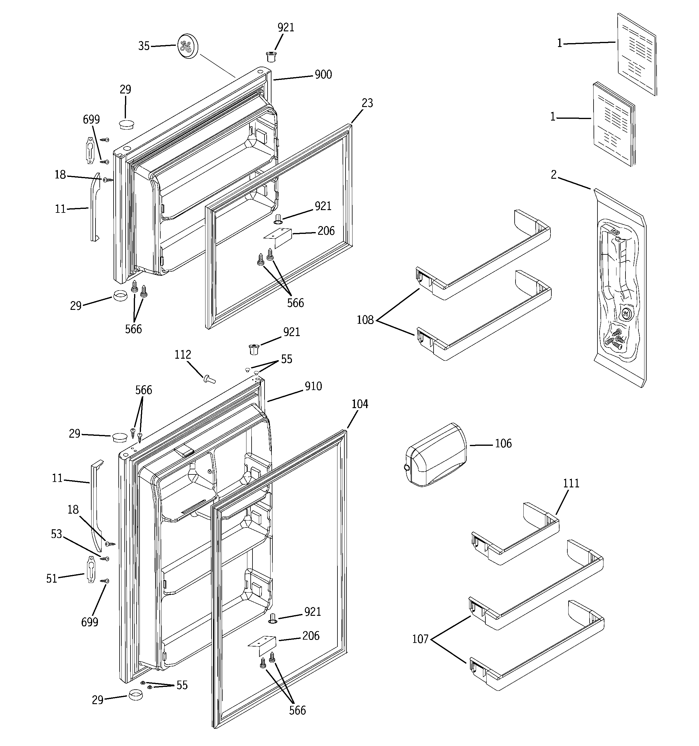 GE GTS18TCSBWW doors diagram