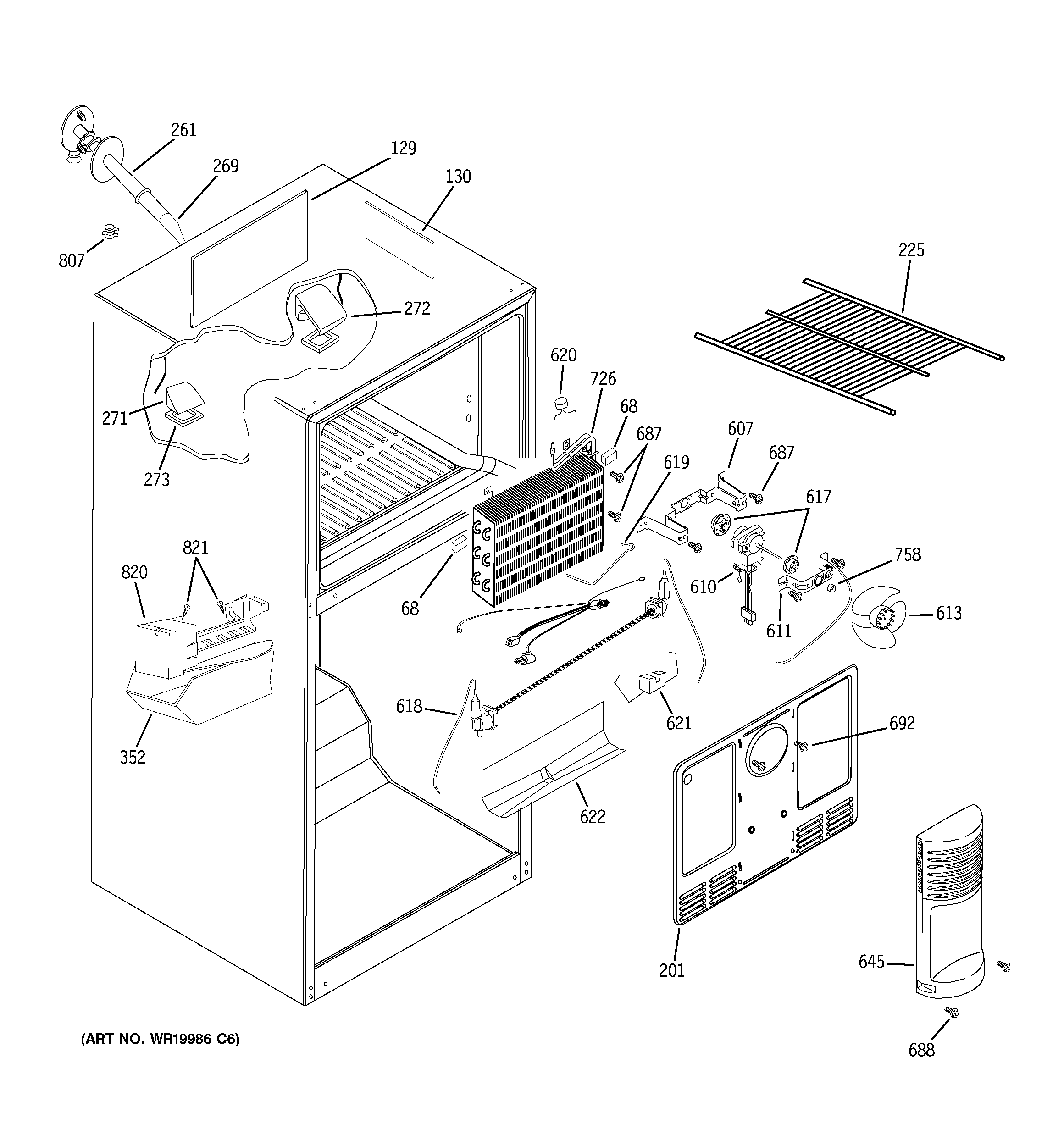 GE GTS18TCSBWW freezer section diagram