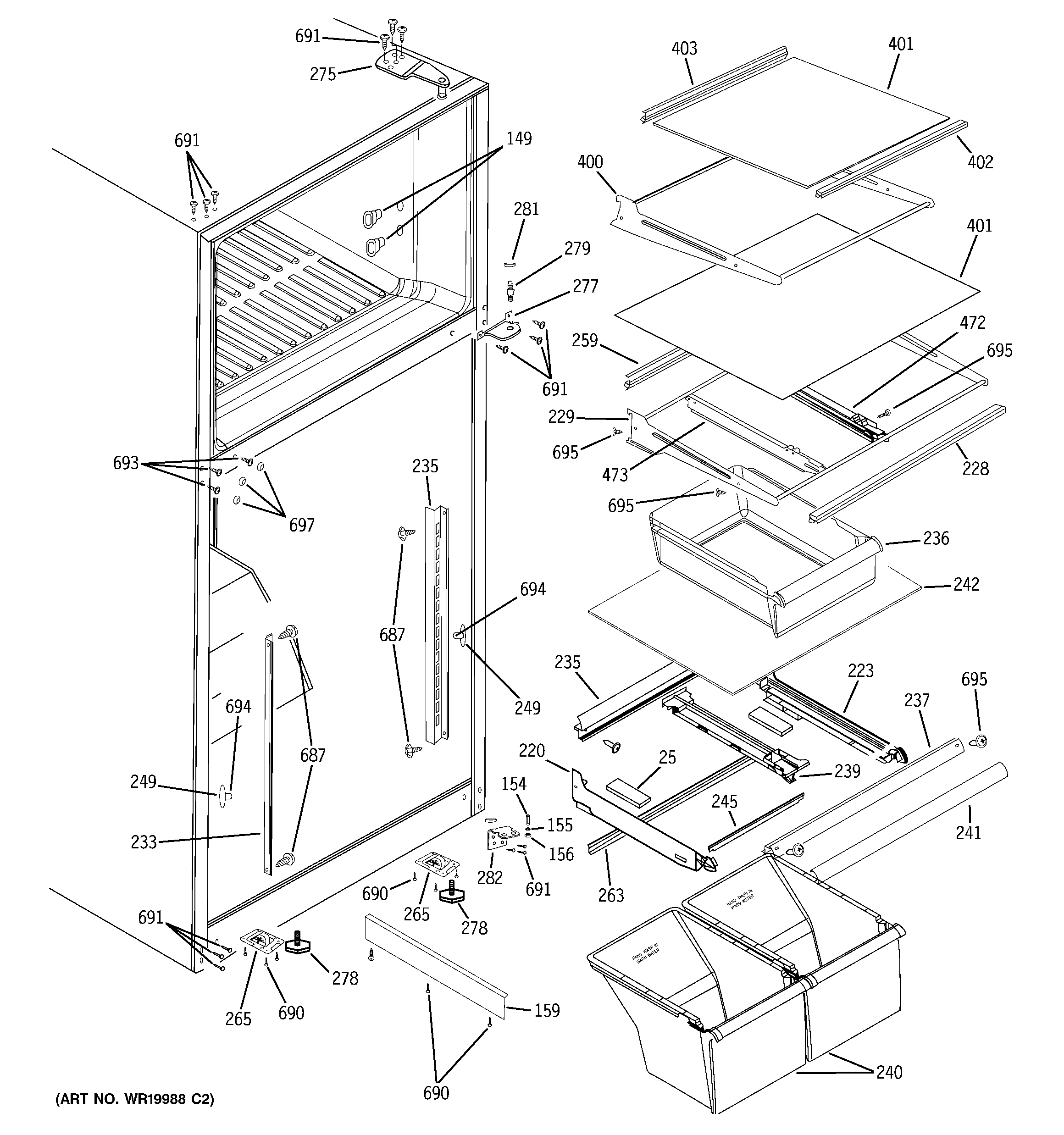 GE GTS18TCSBWW fresh food shelves diagram