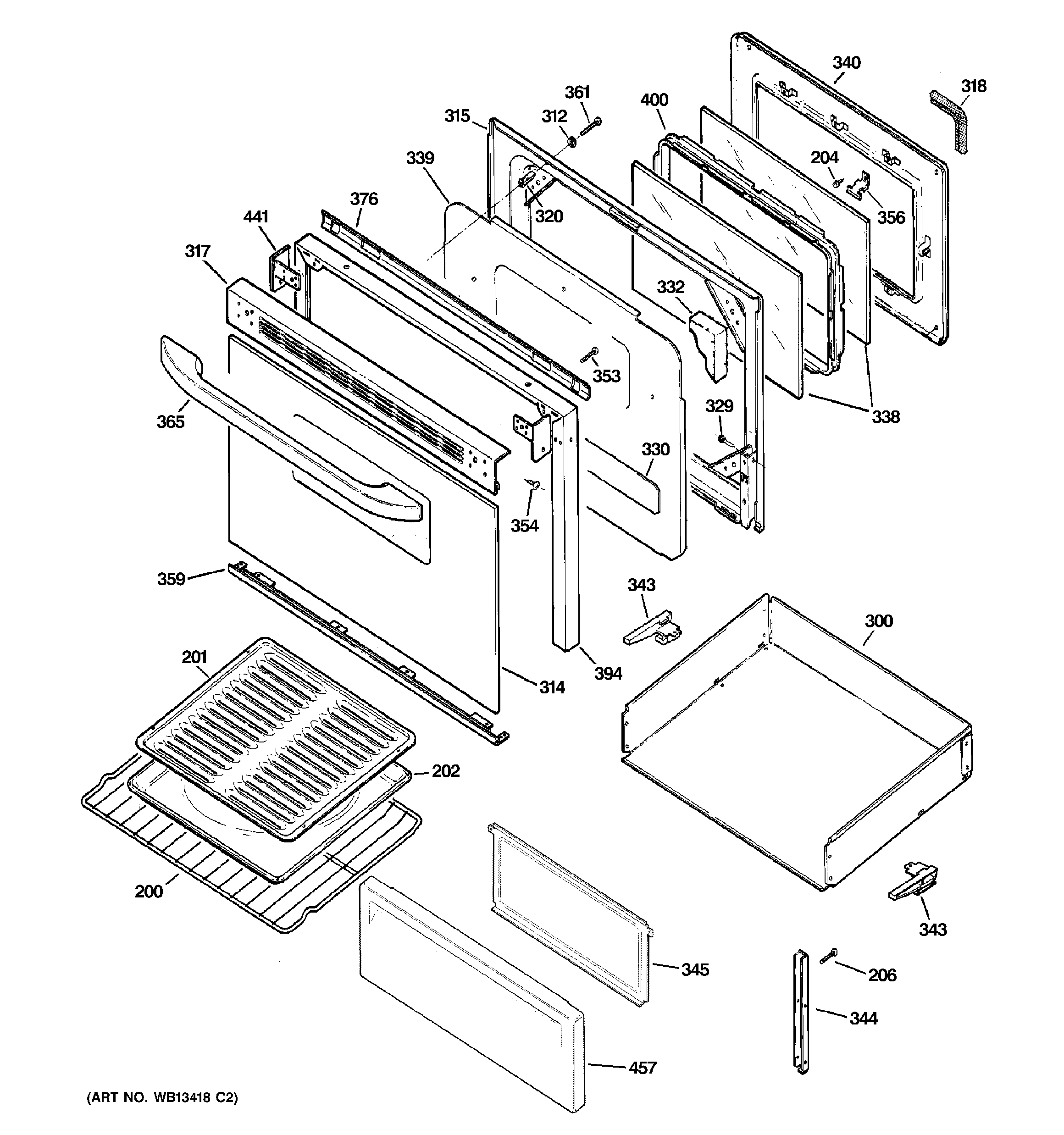 GE JB600WK3WW door & drawer parts diagram
