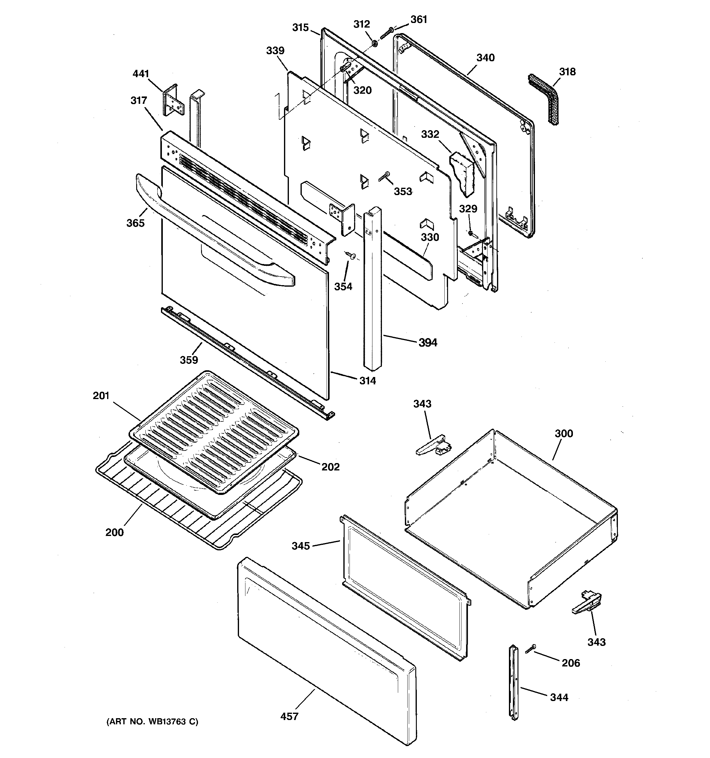 GE JBP21BH3CT door & drawer parts diagram