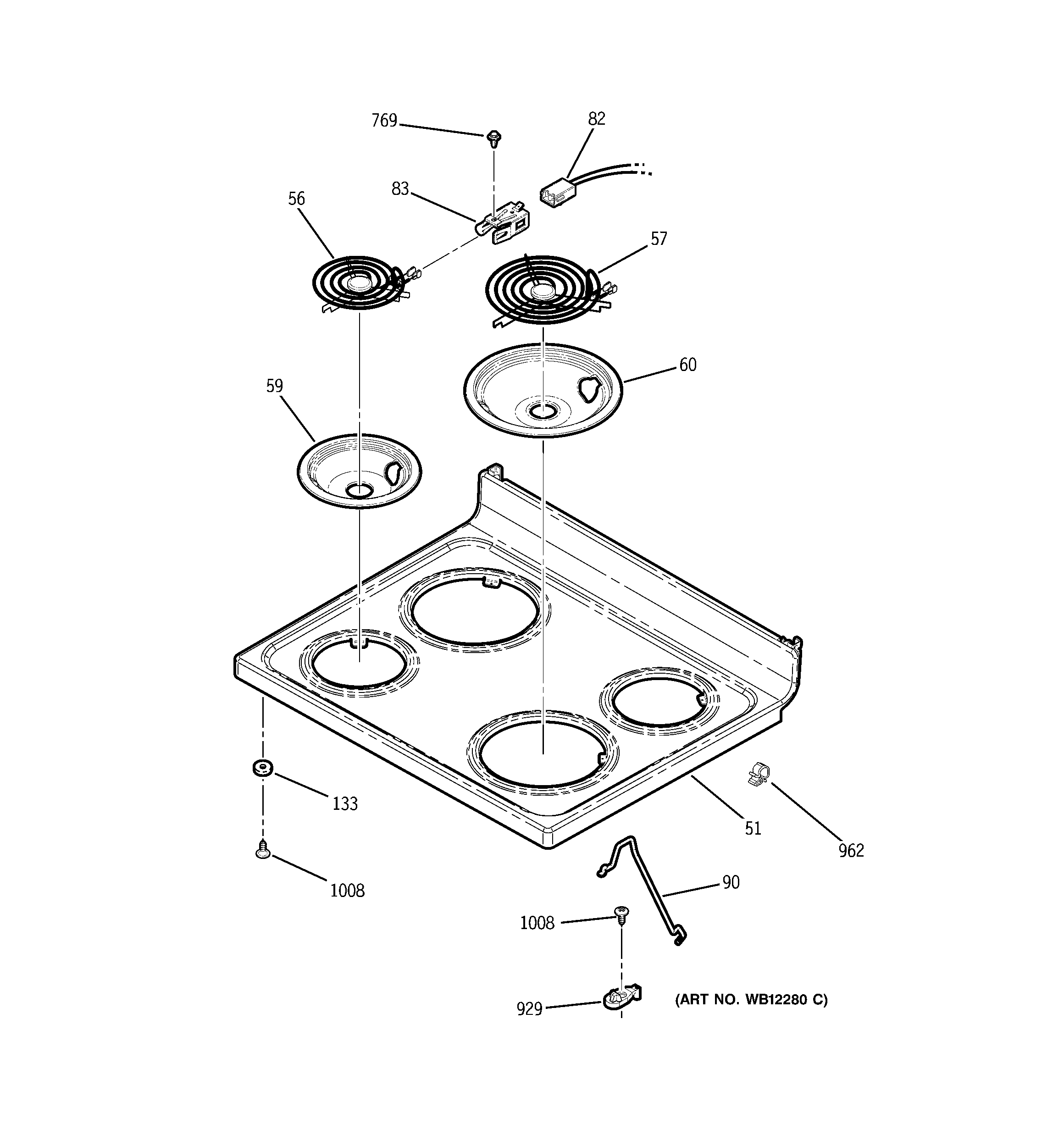 GE JBP24WK3WW cooktop diagram