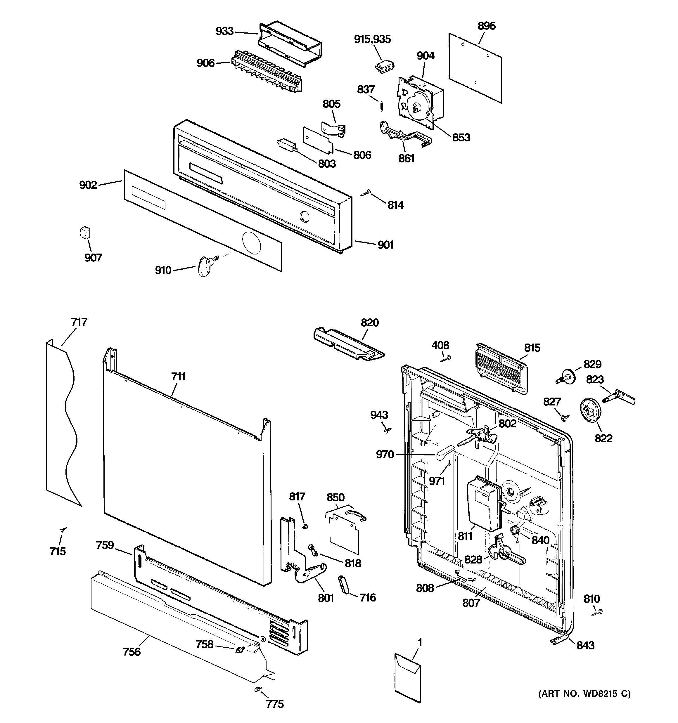 GE GSD3160N00SS escutcheon & door assembly diagram