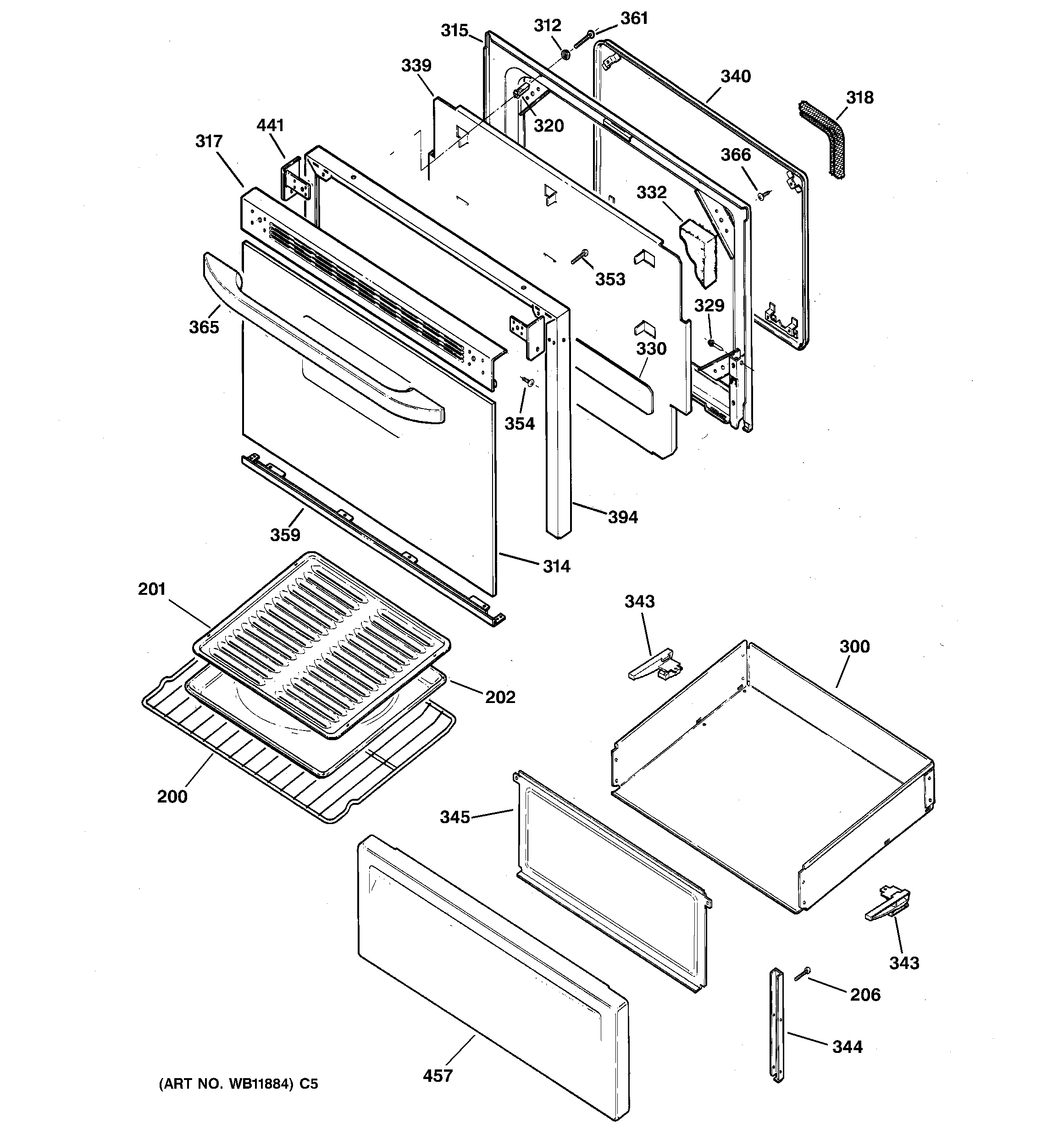 GE JBP60BH3WH door & drawer parts diagram