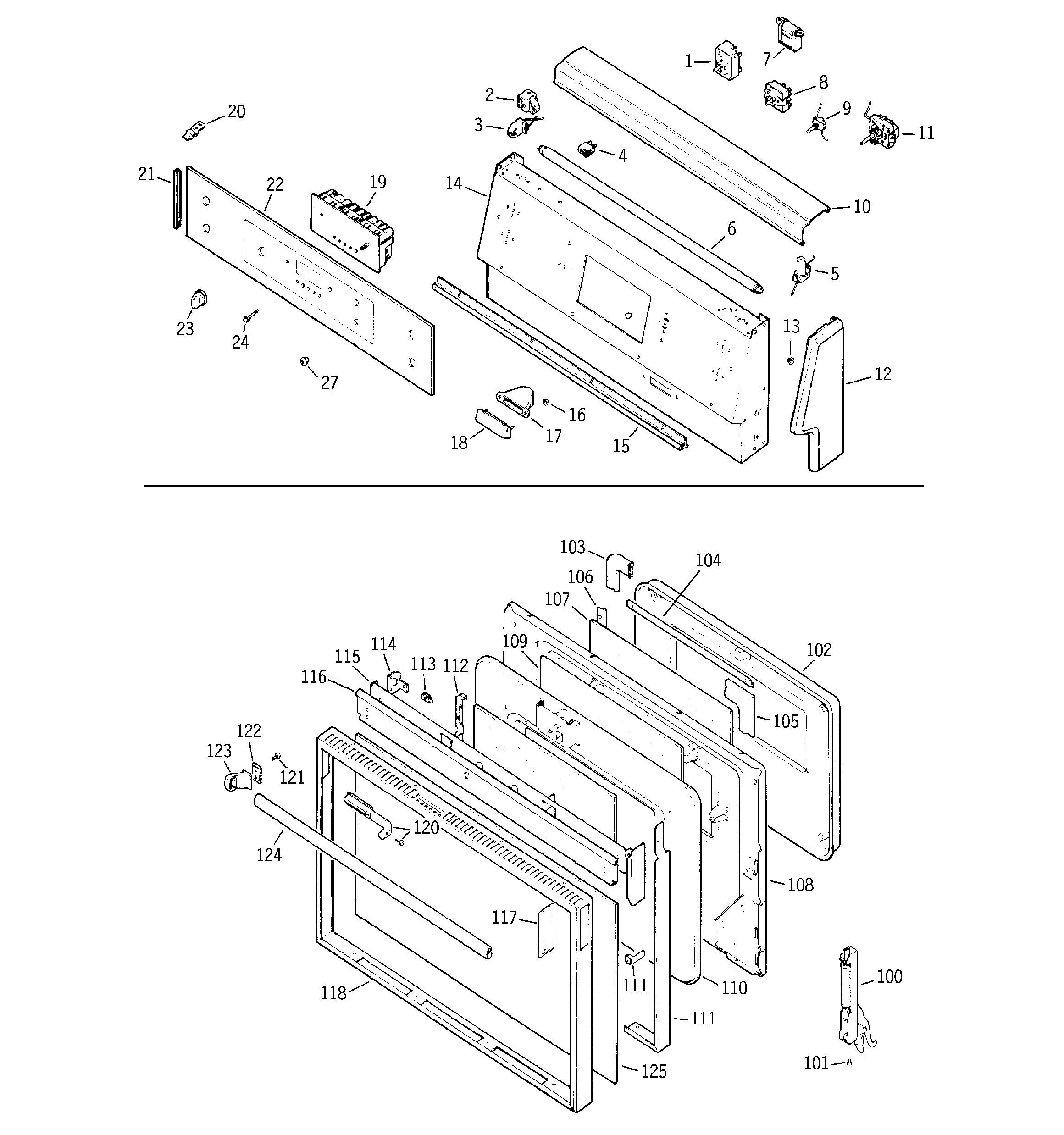 GE JB552GK-1 control panel & door parts diagram