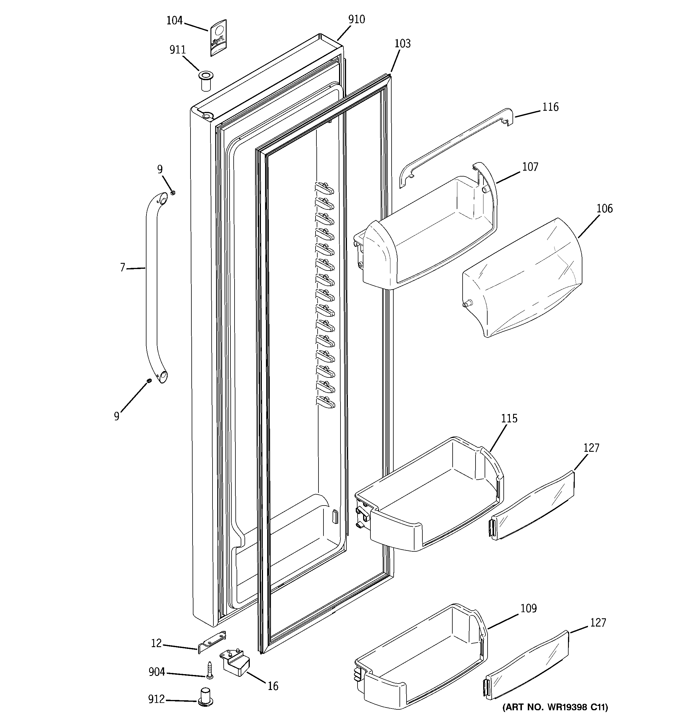 GE DSS25KSTASS fresh food door diagram