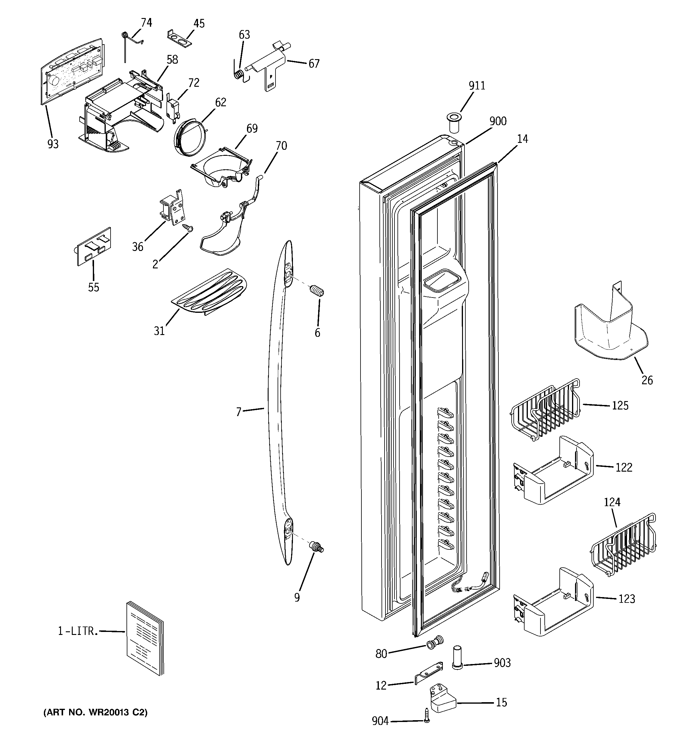 GE PSC23NSTDSS freezer door diagram