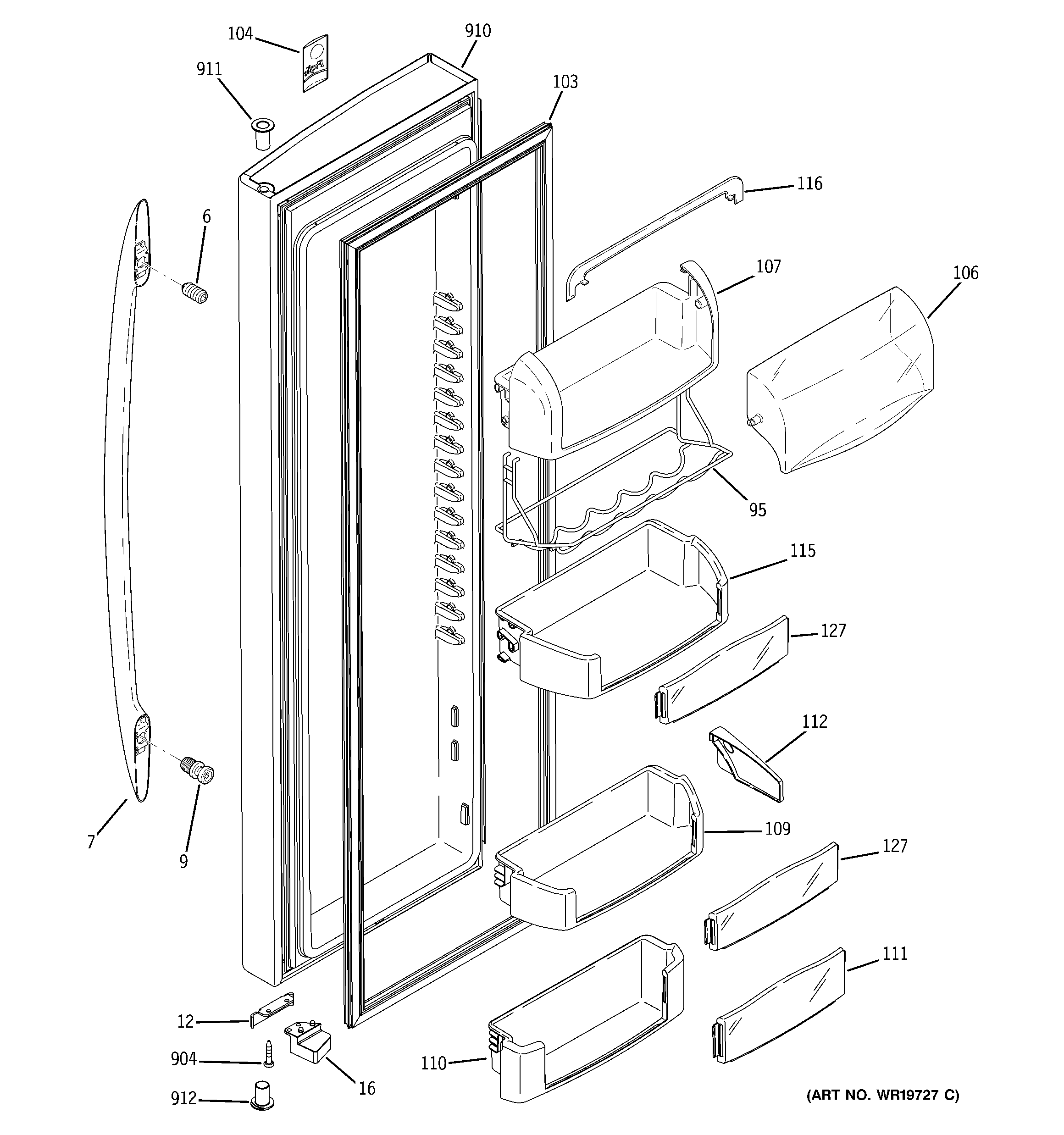 GE PSC23NSTDSS fresh food door diagram
