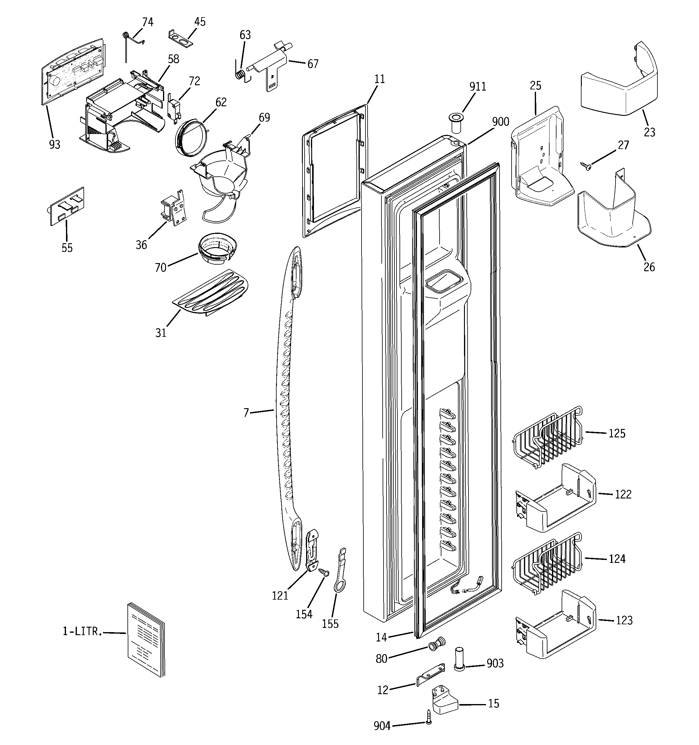 GE PSF26PGSBBB freezer door diagram