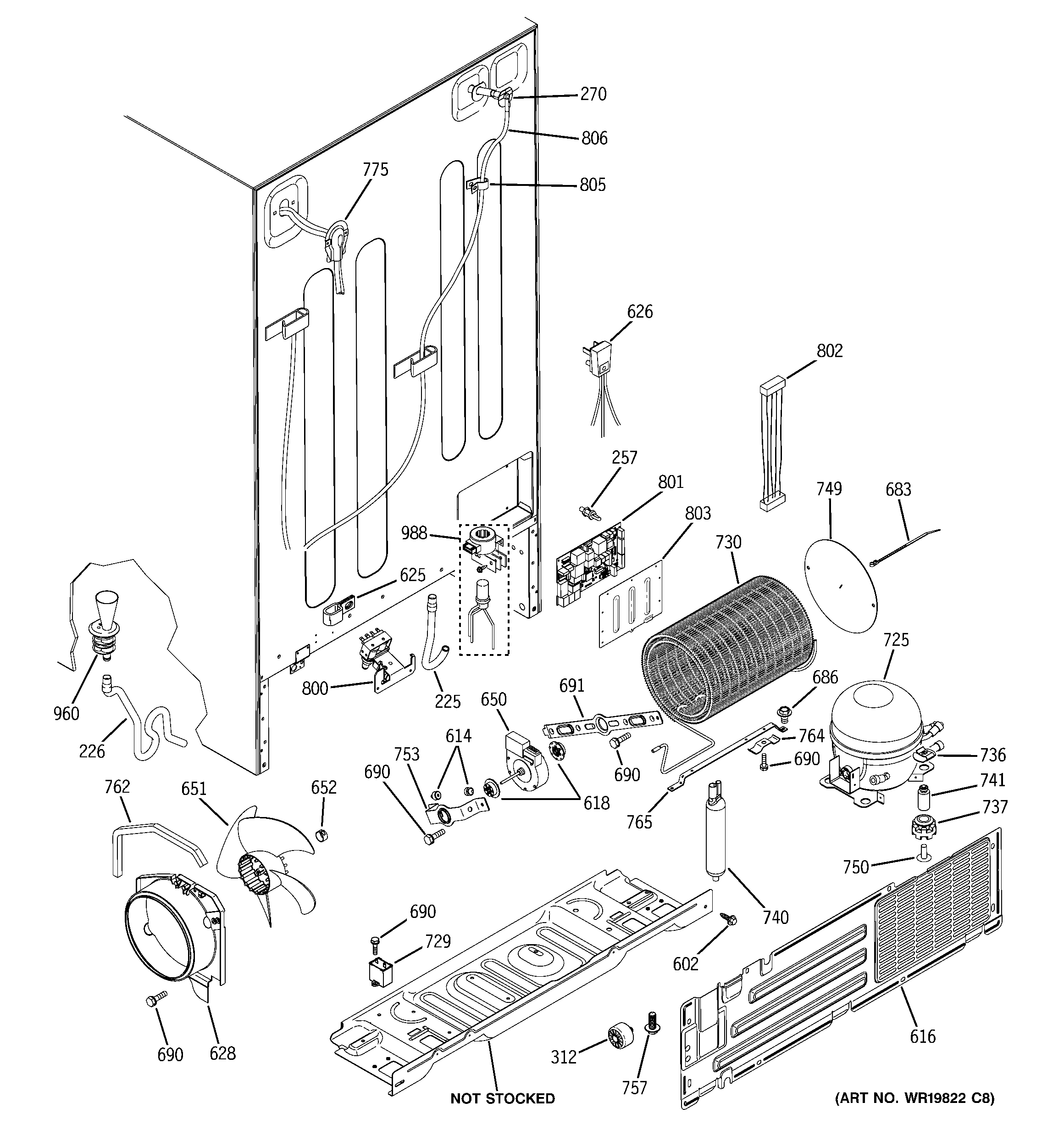 GE PSF26PGSBBB sealed system & mother board diagram