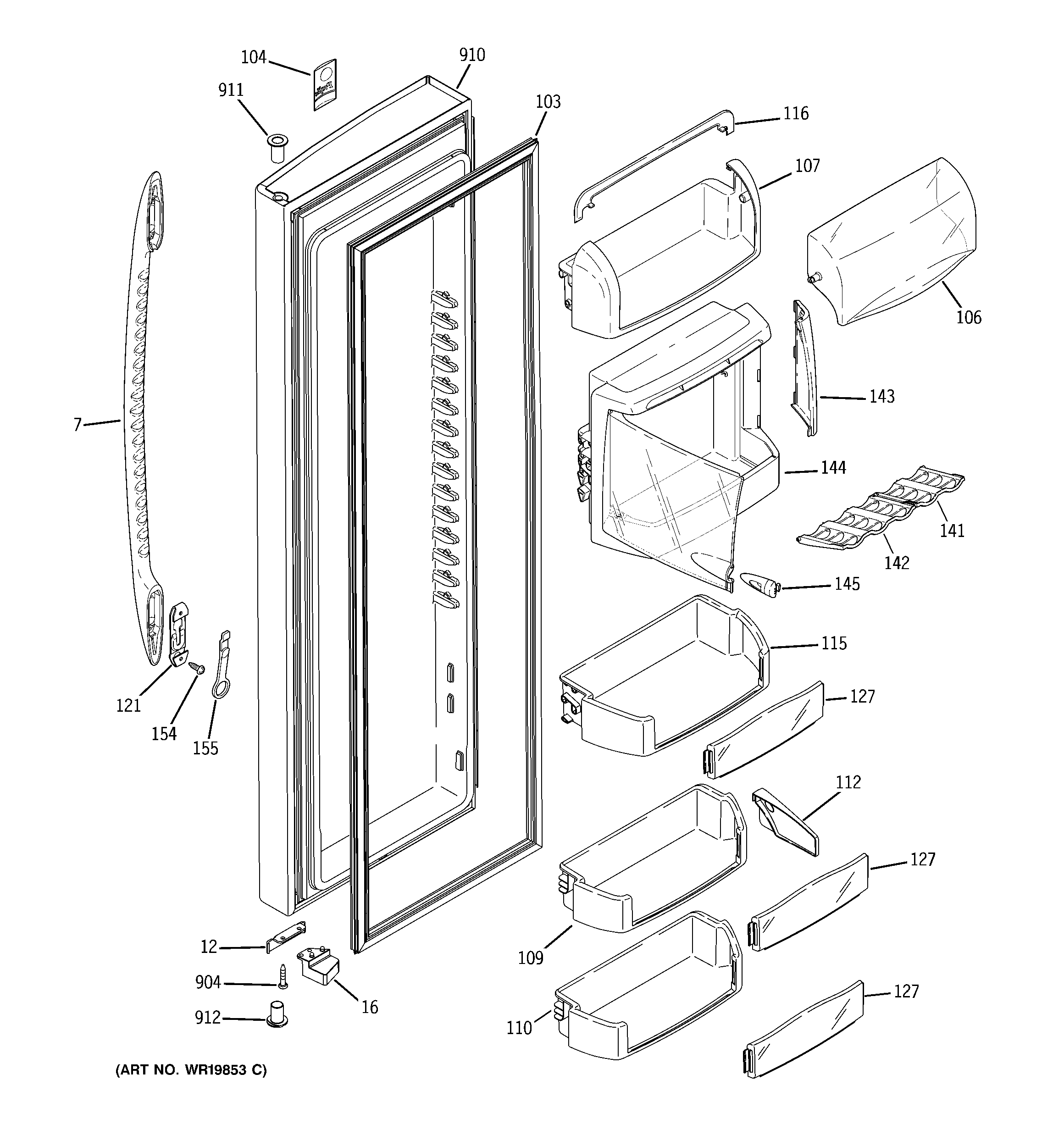 GE PSF26PGSBBB fresh food door diagram
