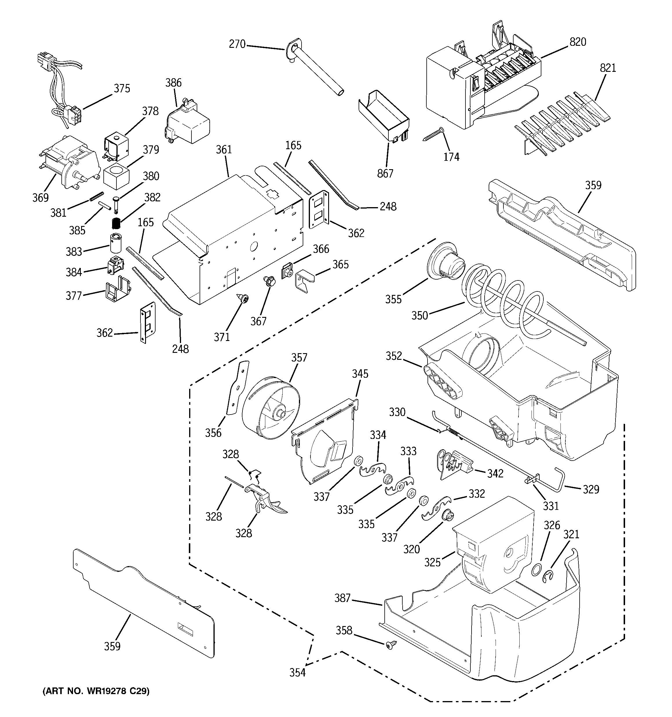 GE PSF26PGSBBB ice maker & dispenser diagram