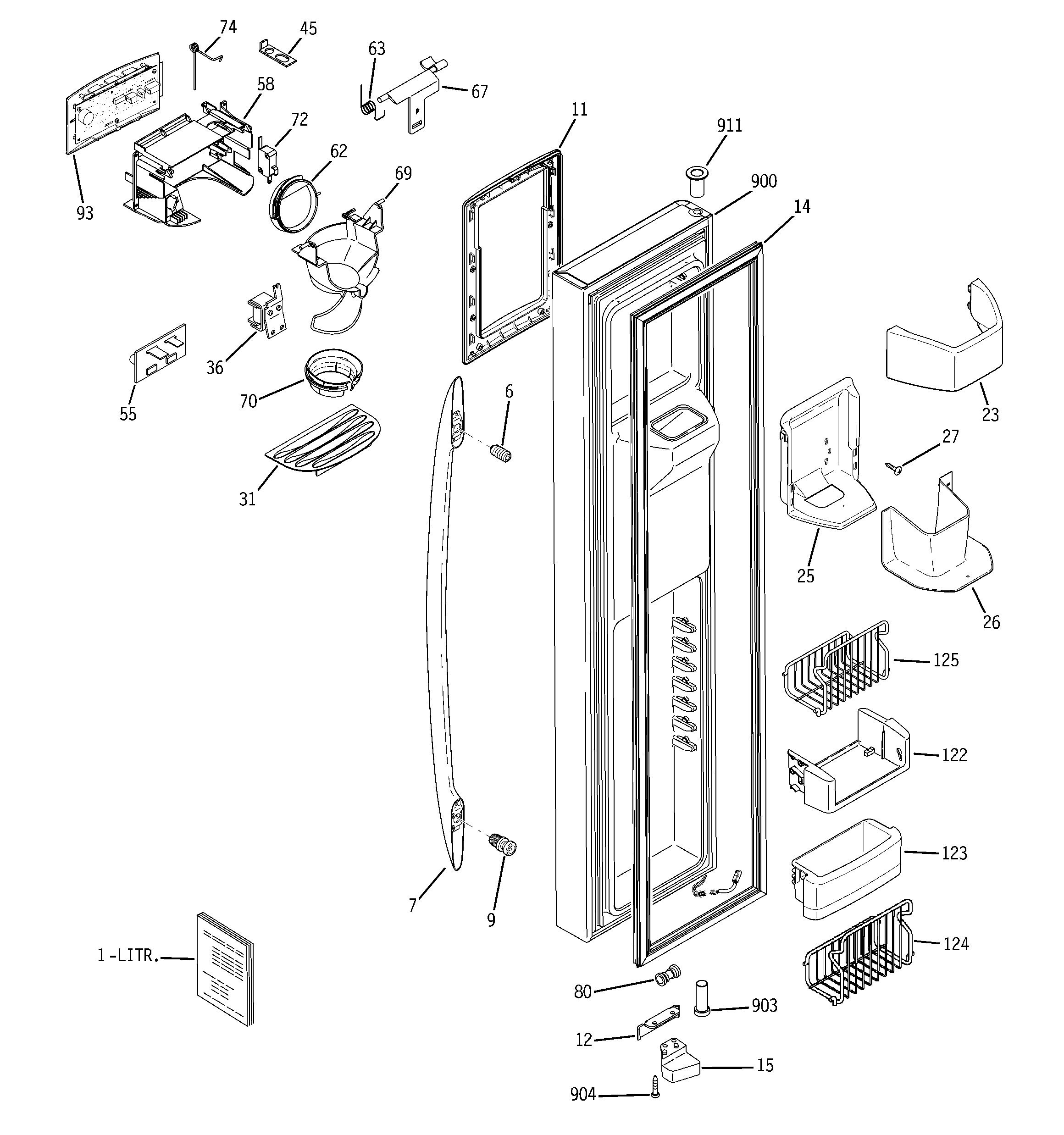 GE PSS26PSSBSS freezer door diagram