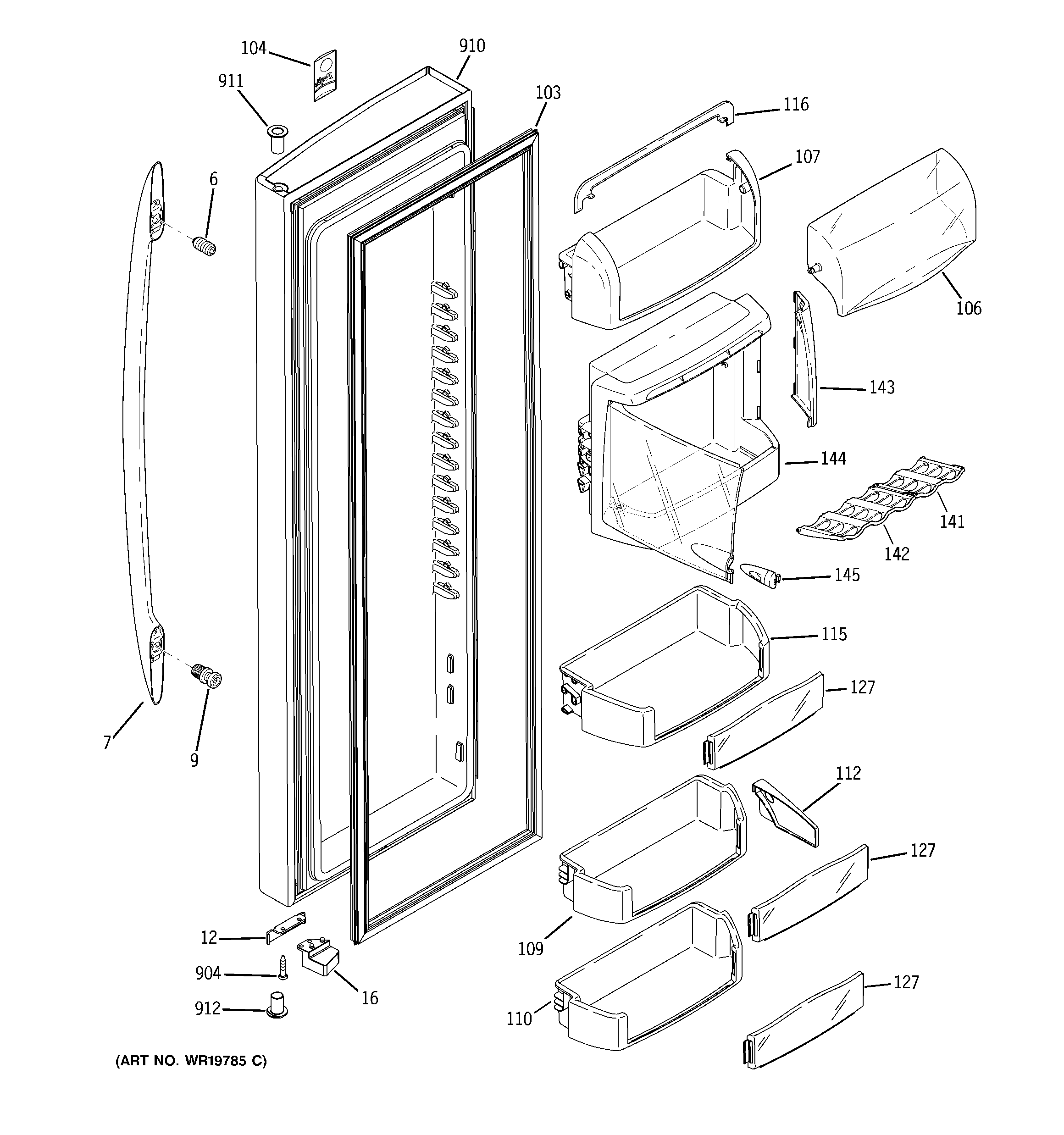 GE PSS26PSSBSS fresh food door diagram