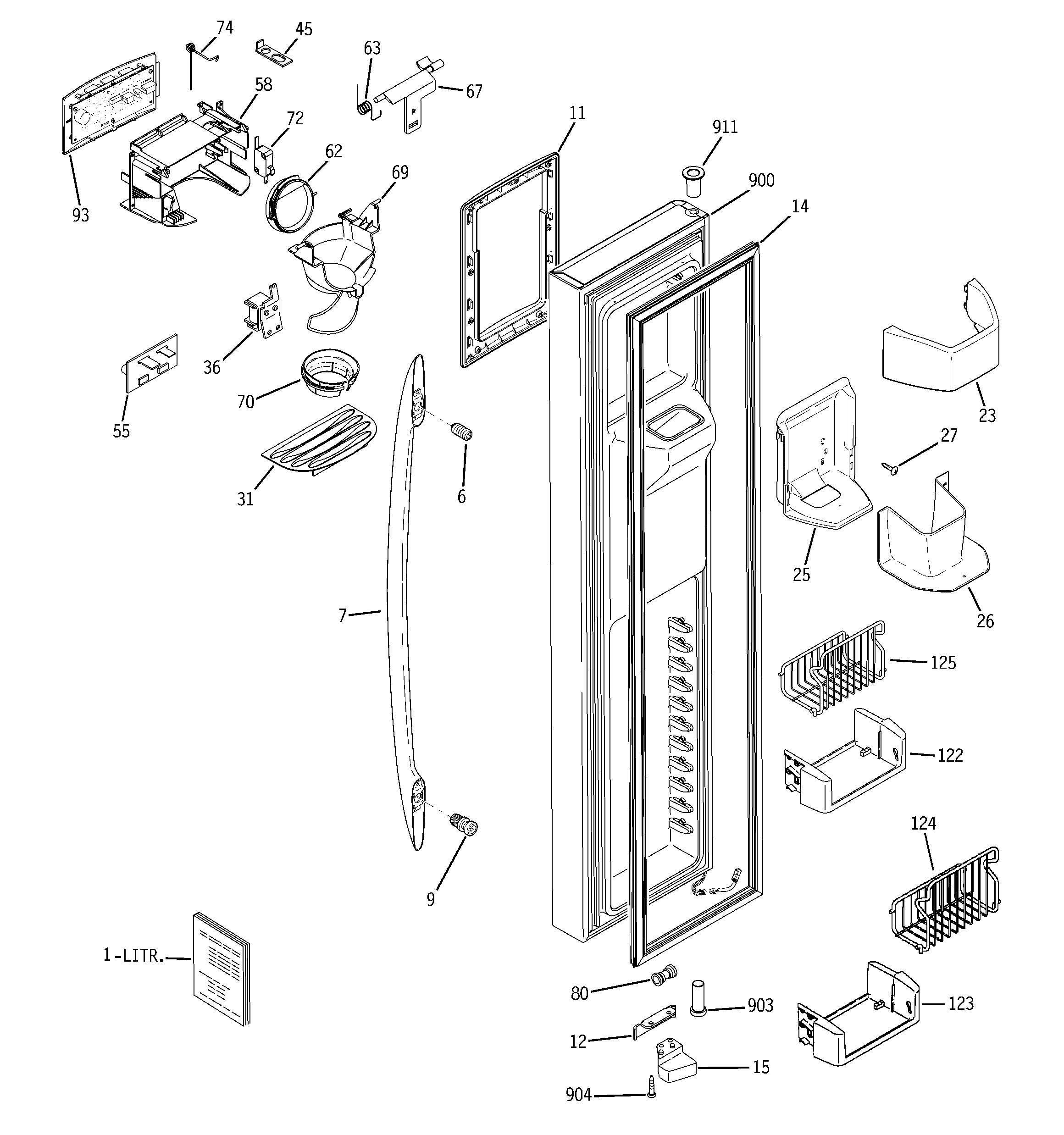 GE PSW26PSSBSS freezer door diagram