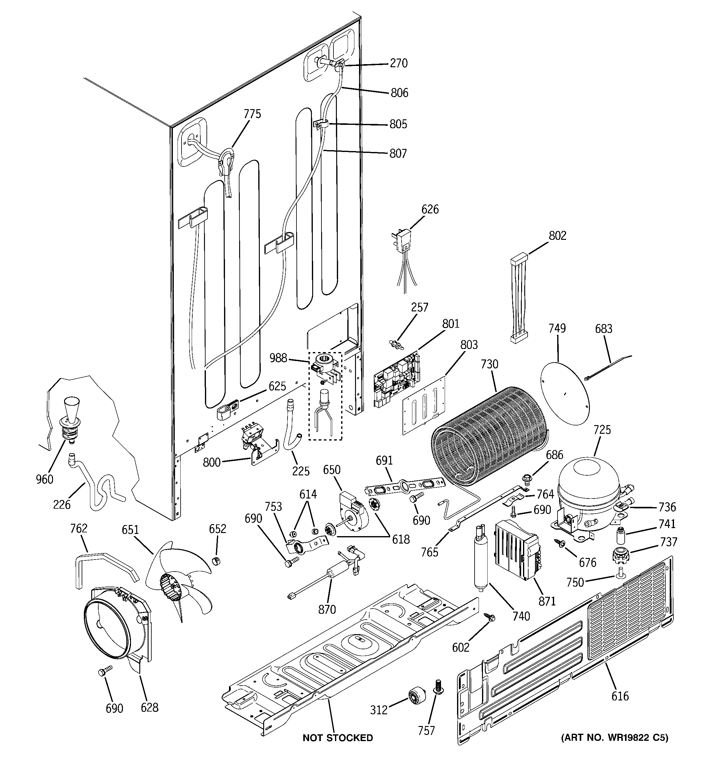 GE PSW26PSSBSS sealed system & mother board diagram