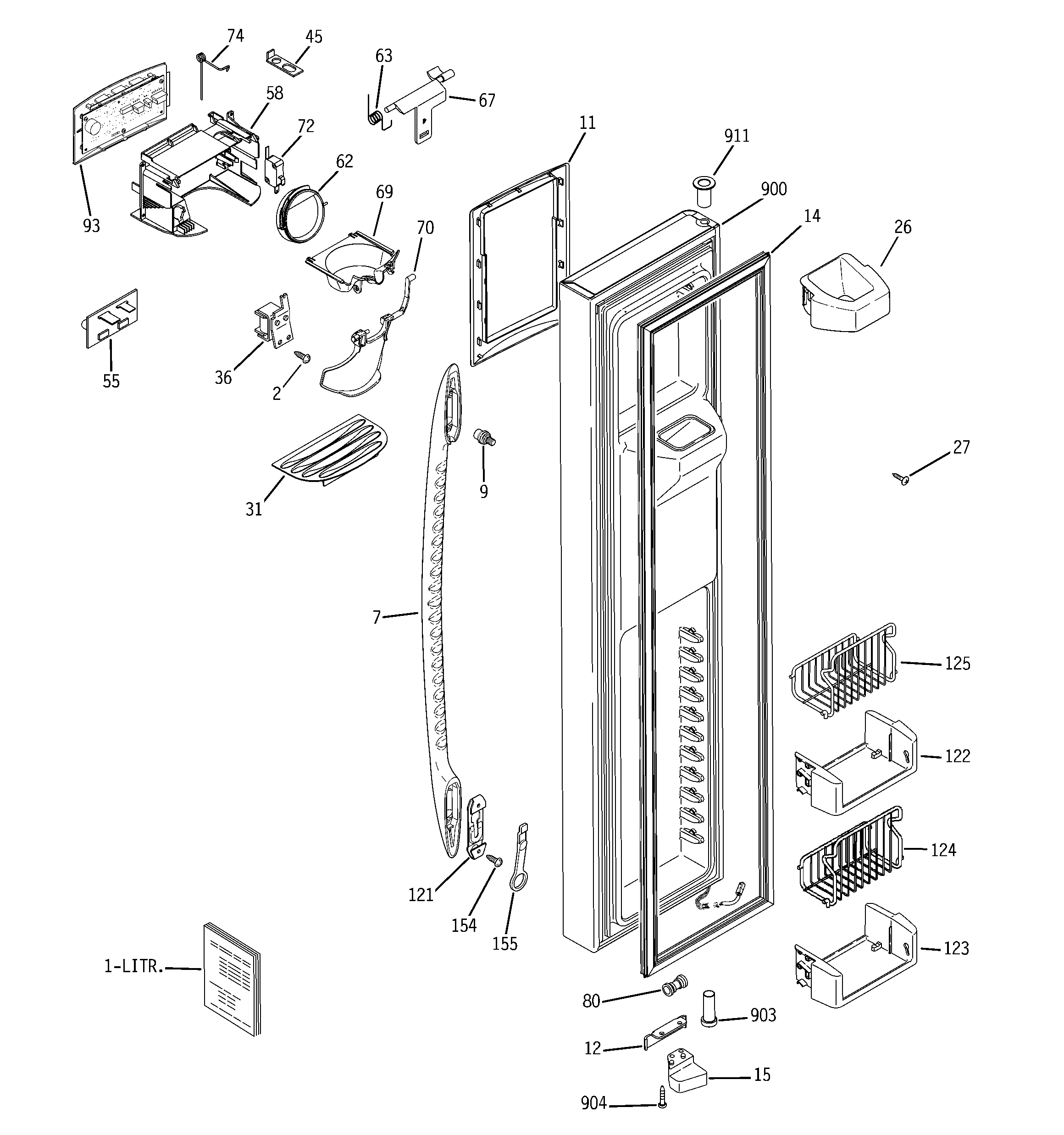 GE PCF25NGWAWW freezer door diagram