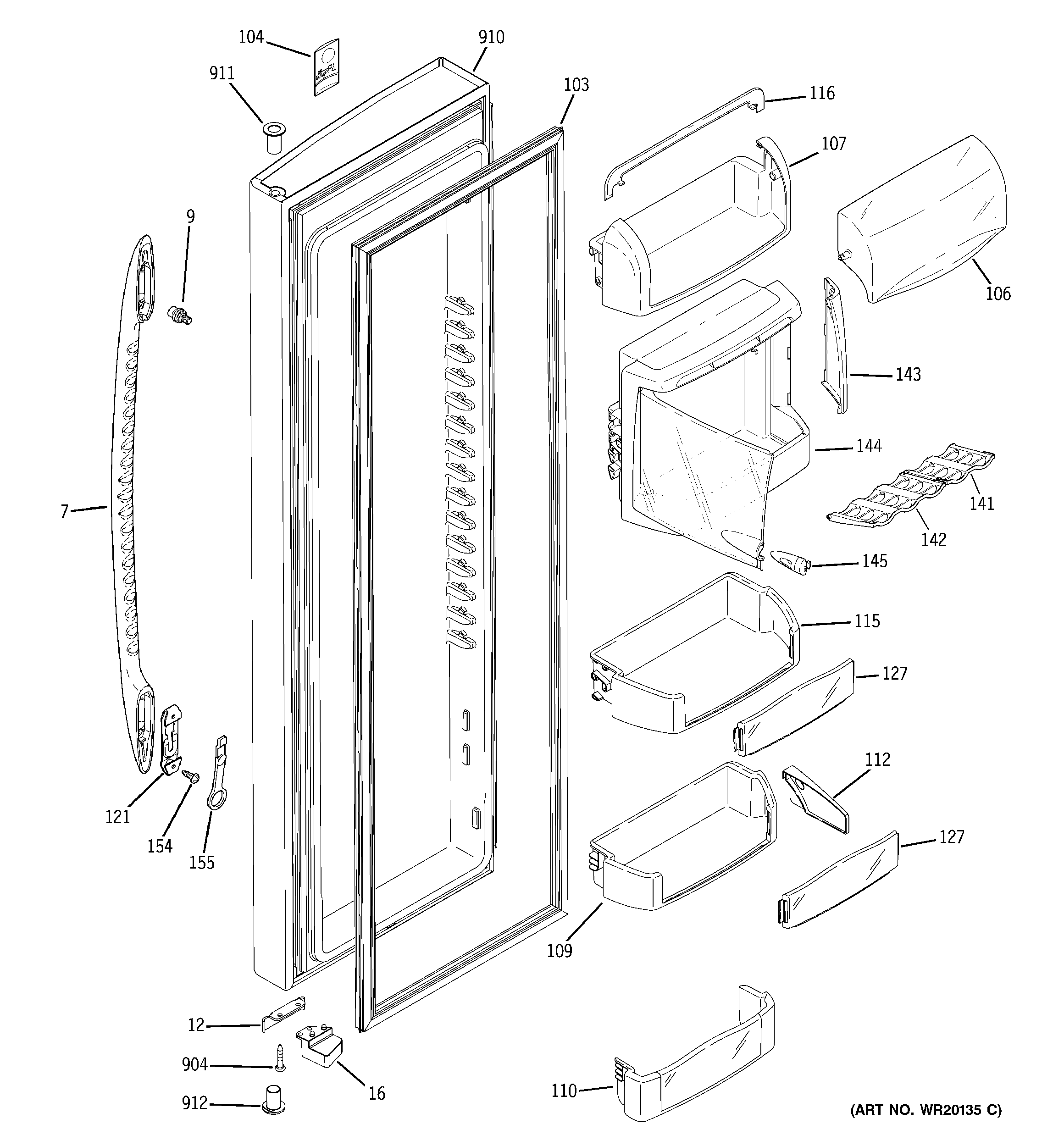 GE PCF25NGWAWW fresh food door diagram