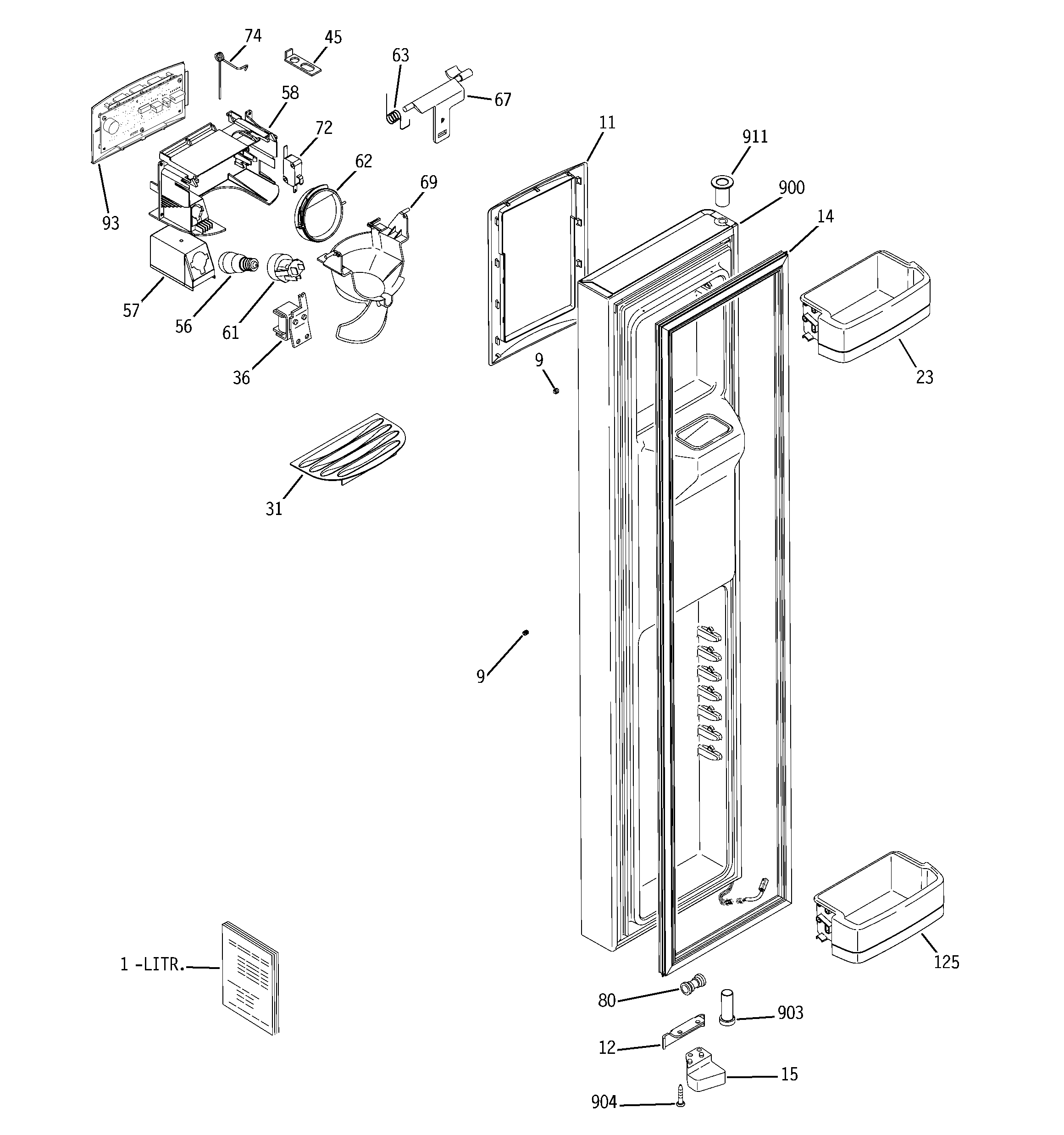 GE GCE21LGTBFNS freezer door diagram