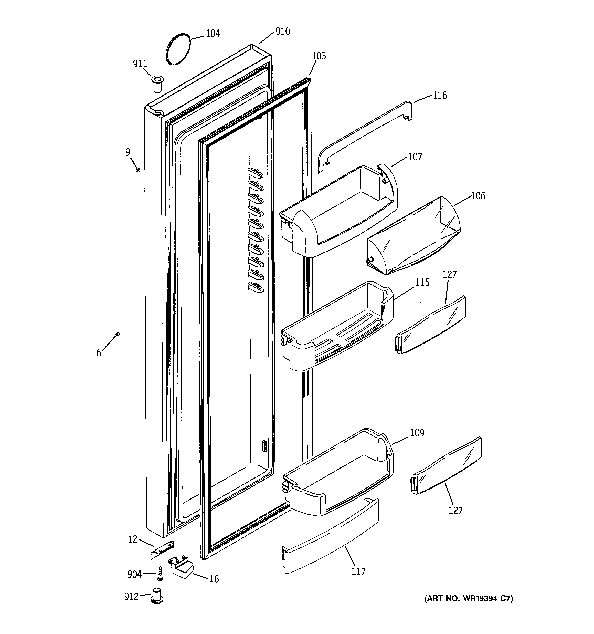 GE GCE21LGTBFNS fresh food door diagram