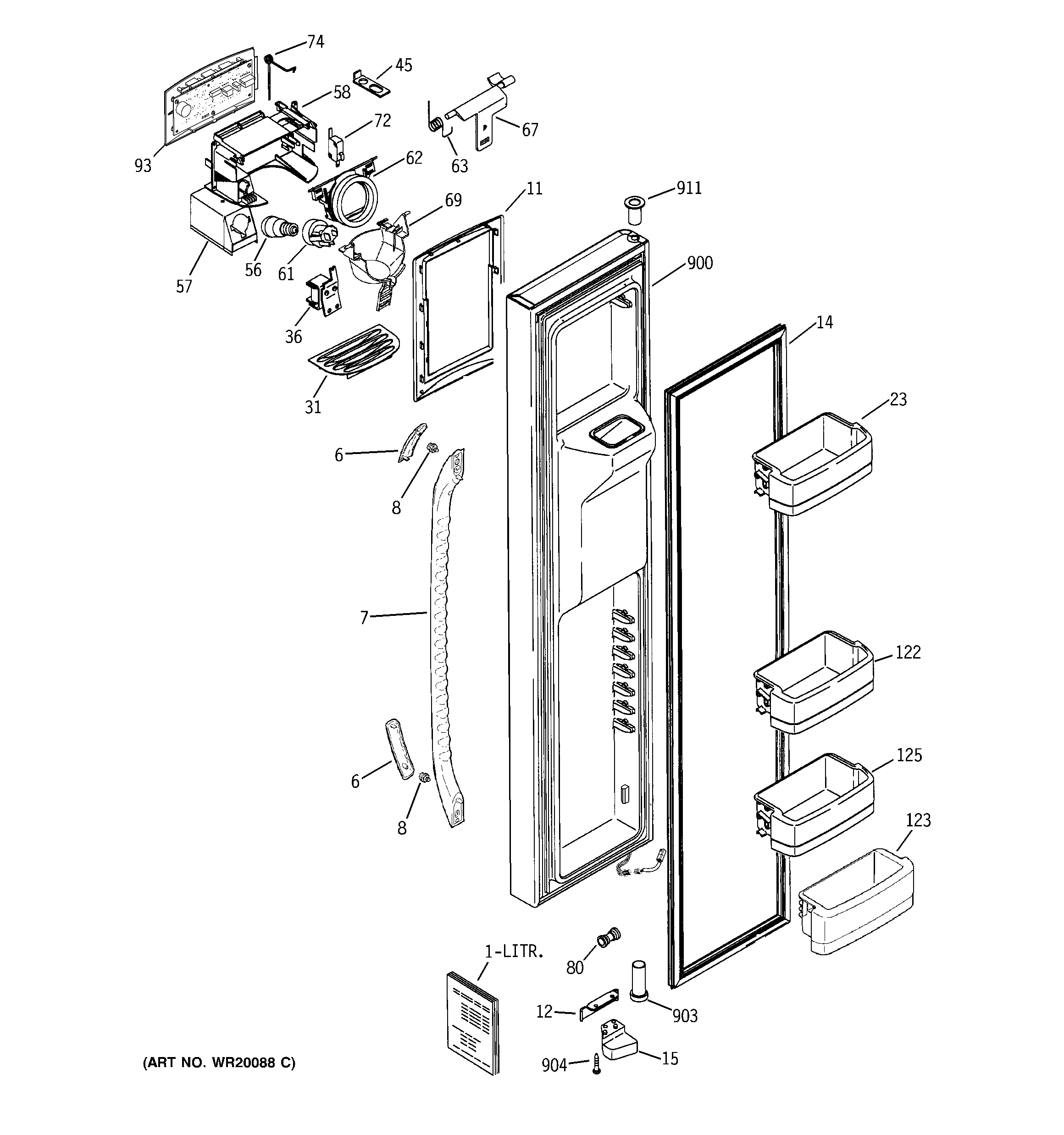 GE GCE21MGTBFWW freezer door diagram