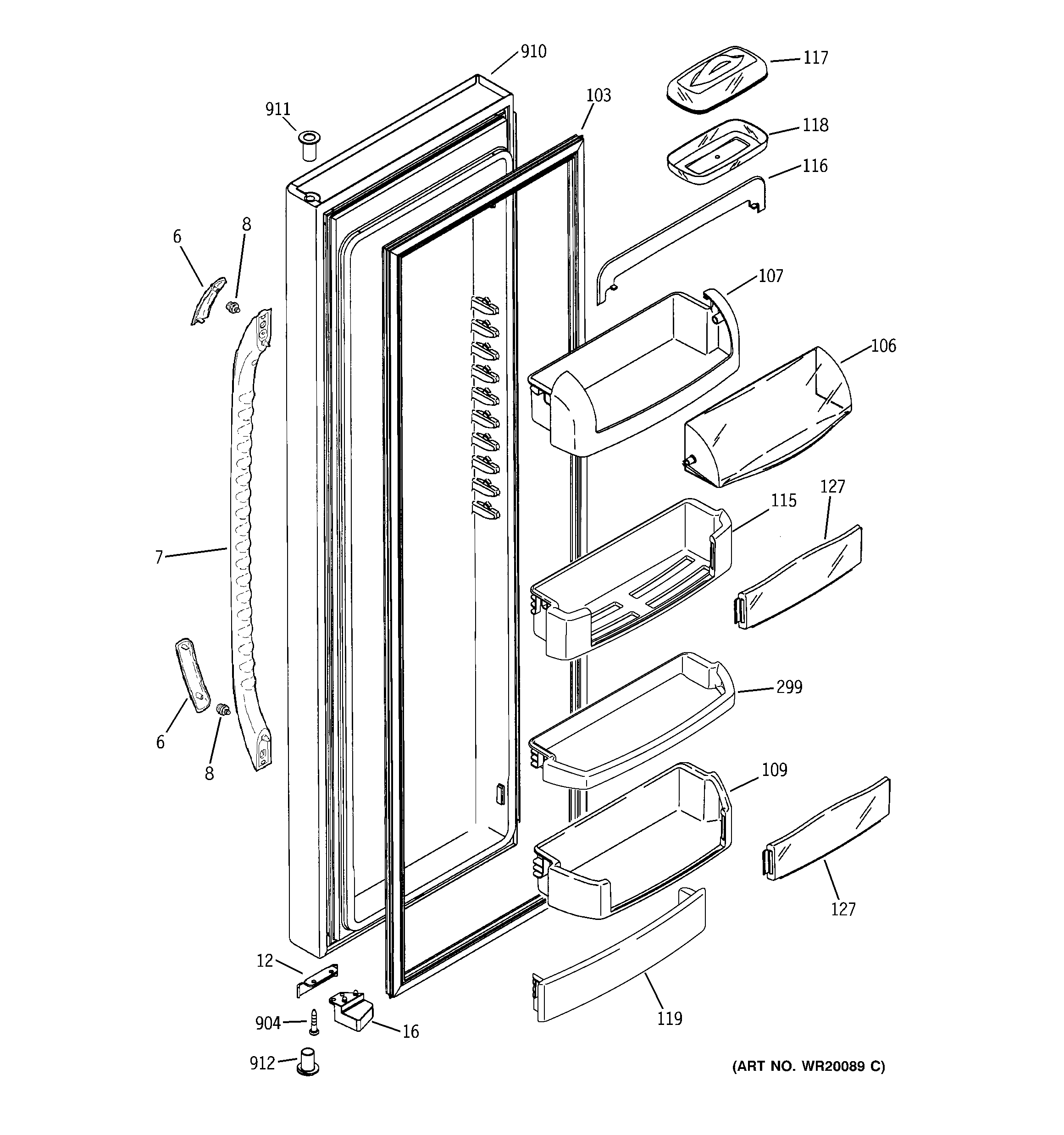 GE GCE21MGTBFWW fresh food door diagram
